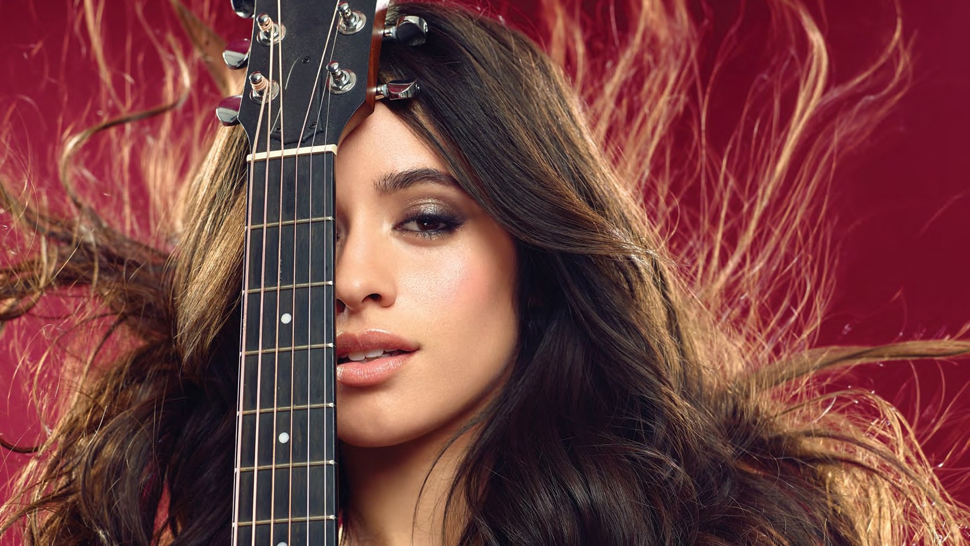 Brown Eyes Brunette Camila Cabello Guitar Latina Singer Woman 1920x1080