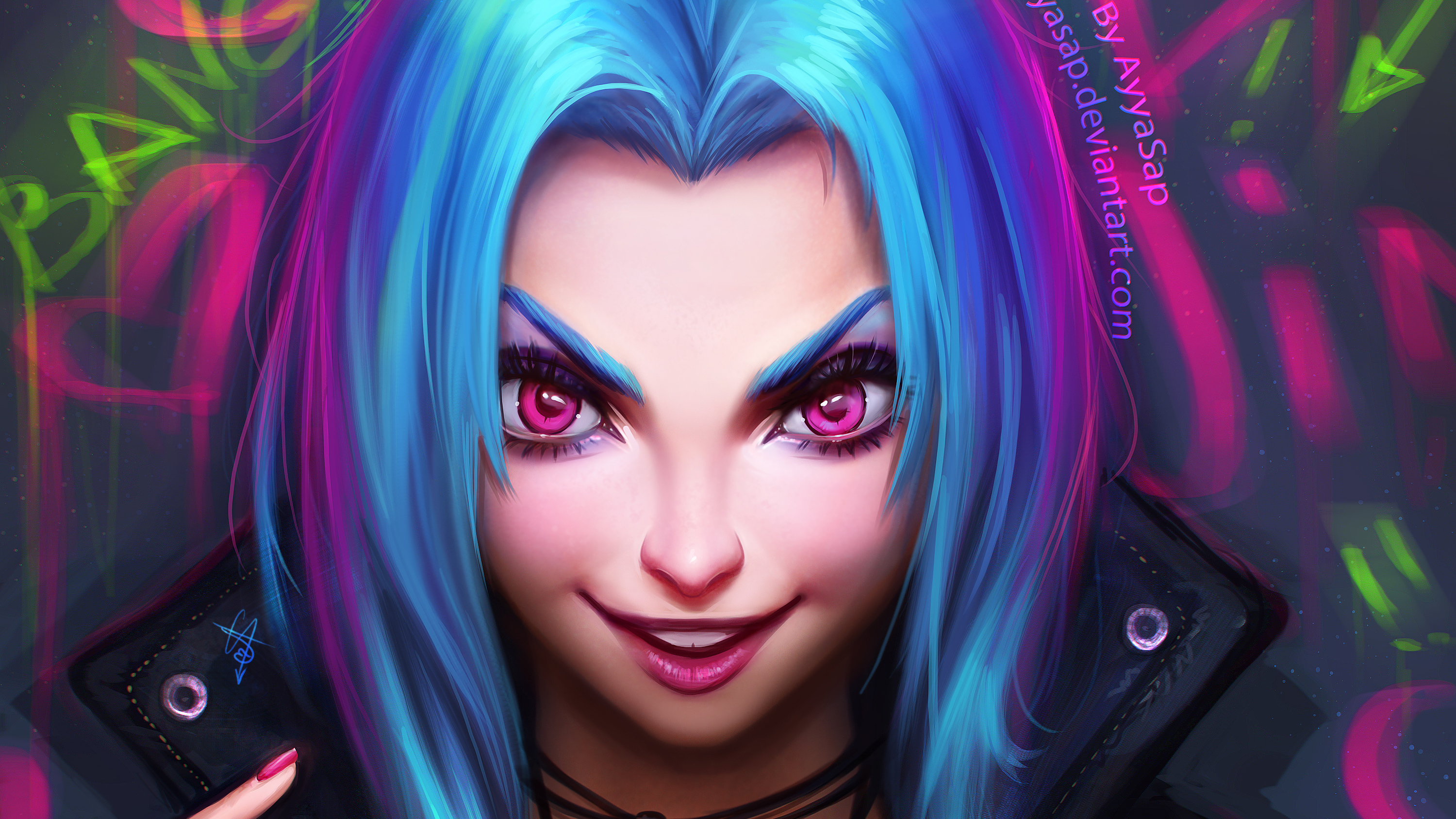 Blue Hair Face Girl Jinx League Of Legends League Of Legends Pink Eyes 3000x1687
