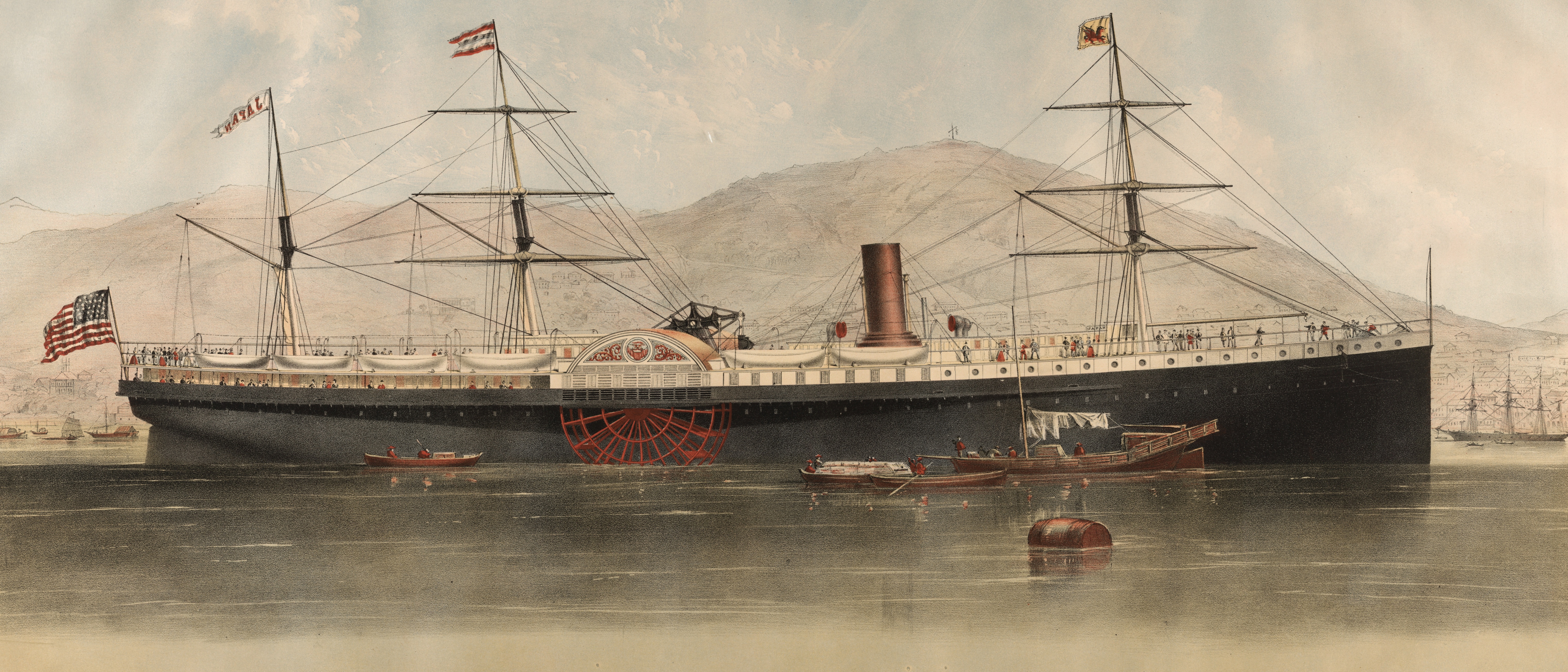 Ultra Wide Ultrawide Painting Ship Steam Ship Lithograph 6097x2613