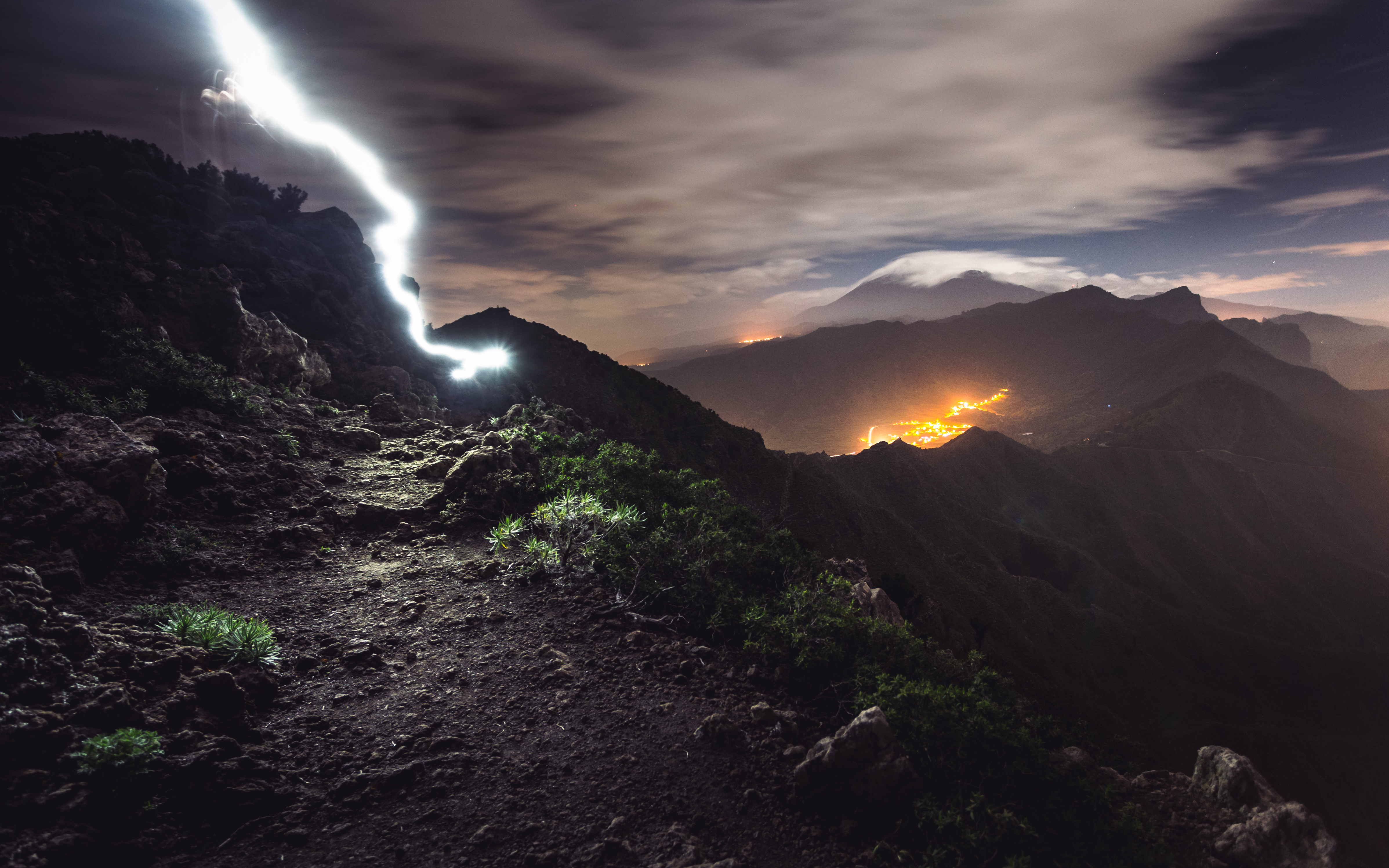 Landscape Nature Mountains Grass Plantes Clouds Sky Lightning Volcano 4790x2994
