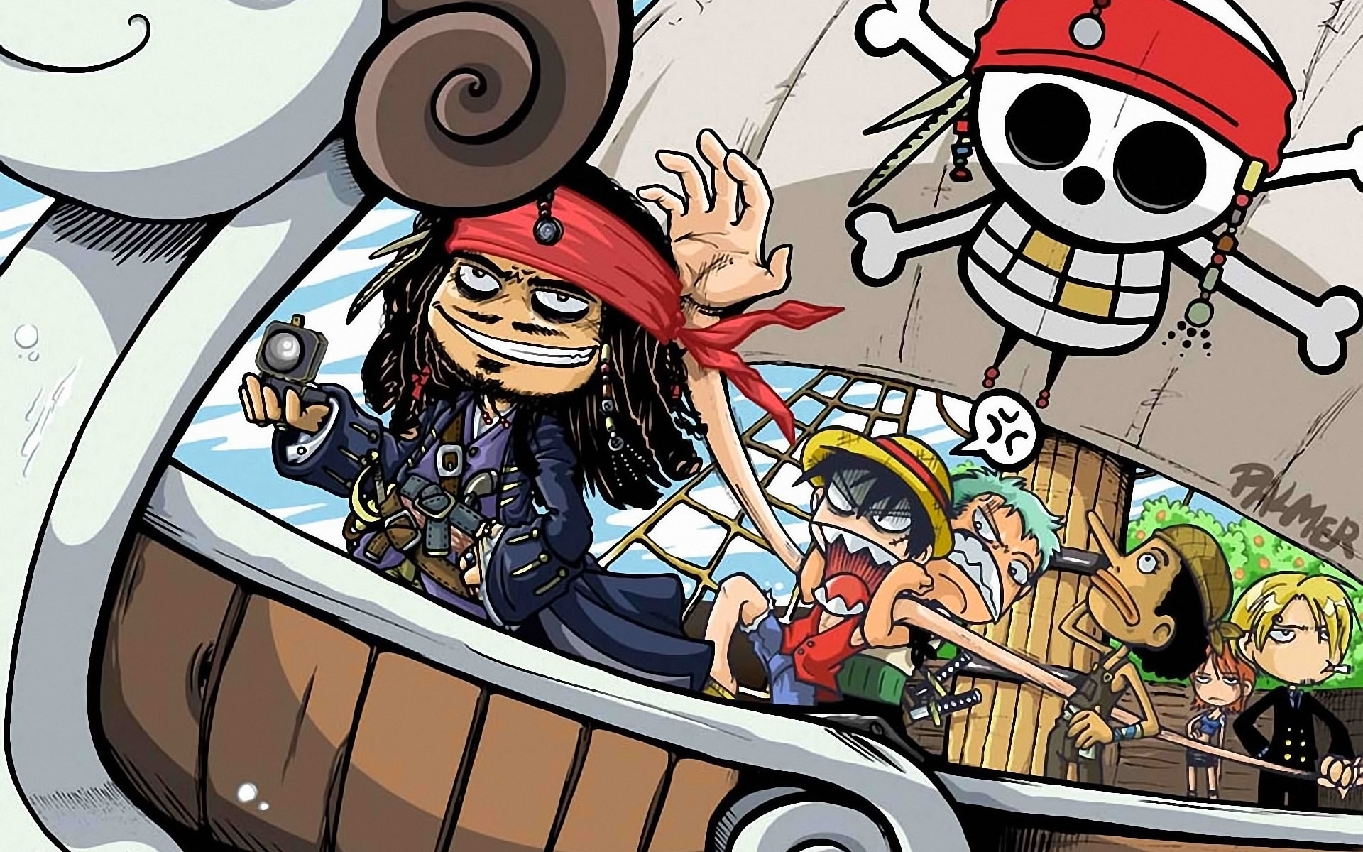 Humor Jack Sparrow One Piece Pirates Of The Caribbean Monkey D Luffy Nami Sanji Roronoa Zoro Ussop 1920x1200