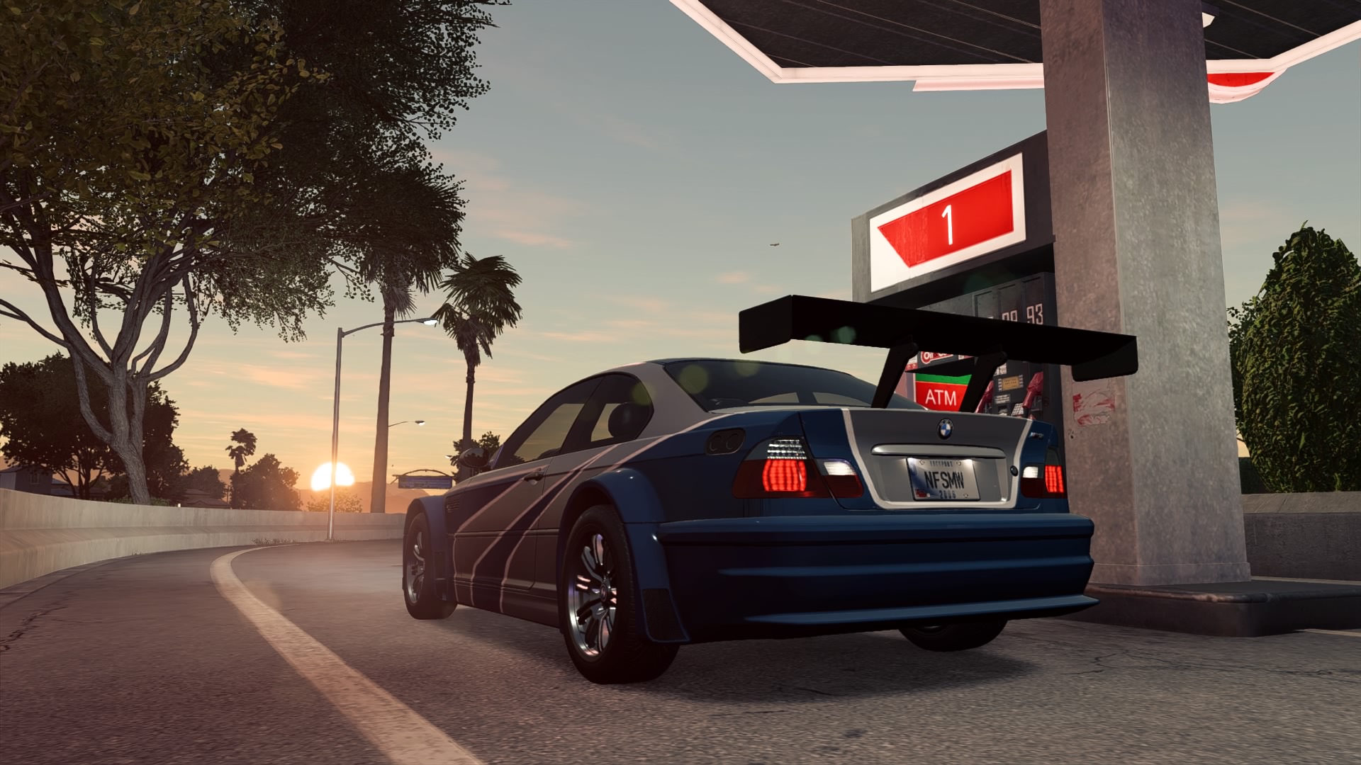 Car Gas Station Sunset Need For Speed Payback BMW M3 GTR Need For Speed Most Wanted Bluescluesfan159 1920x1080