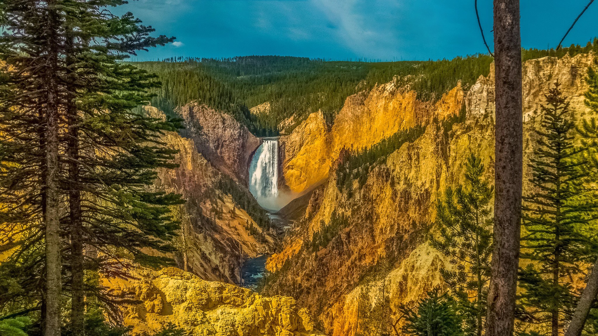 Landscape Nature Usa Waterfall Yellowstone 2048x1152
