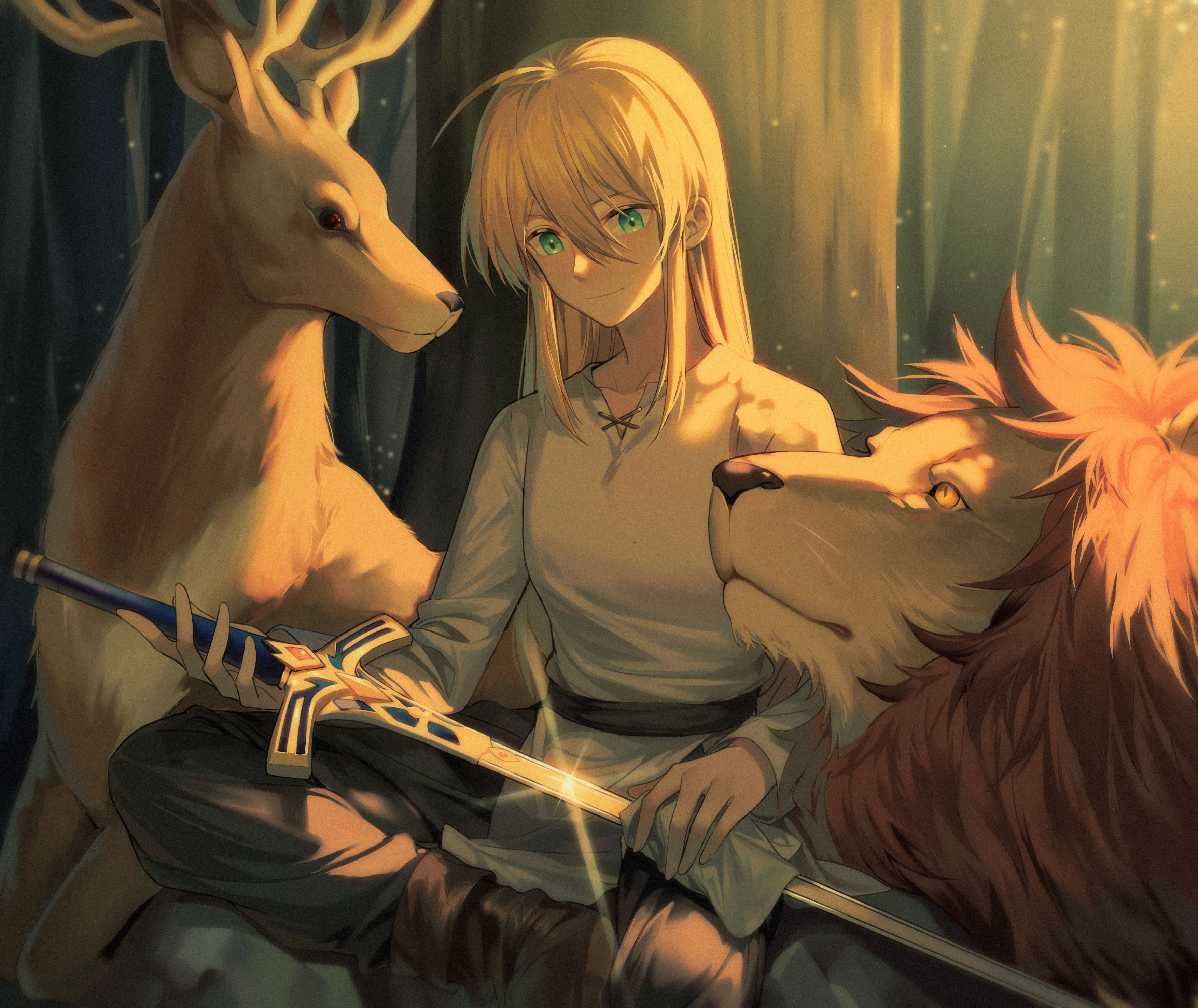 Fate Series FGO Fate Zero Fate Stay Night Long Hair Blond Hair Anime Girls Women With Swords Ahoge D 3508x2953
