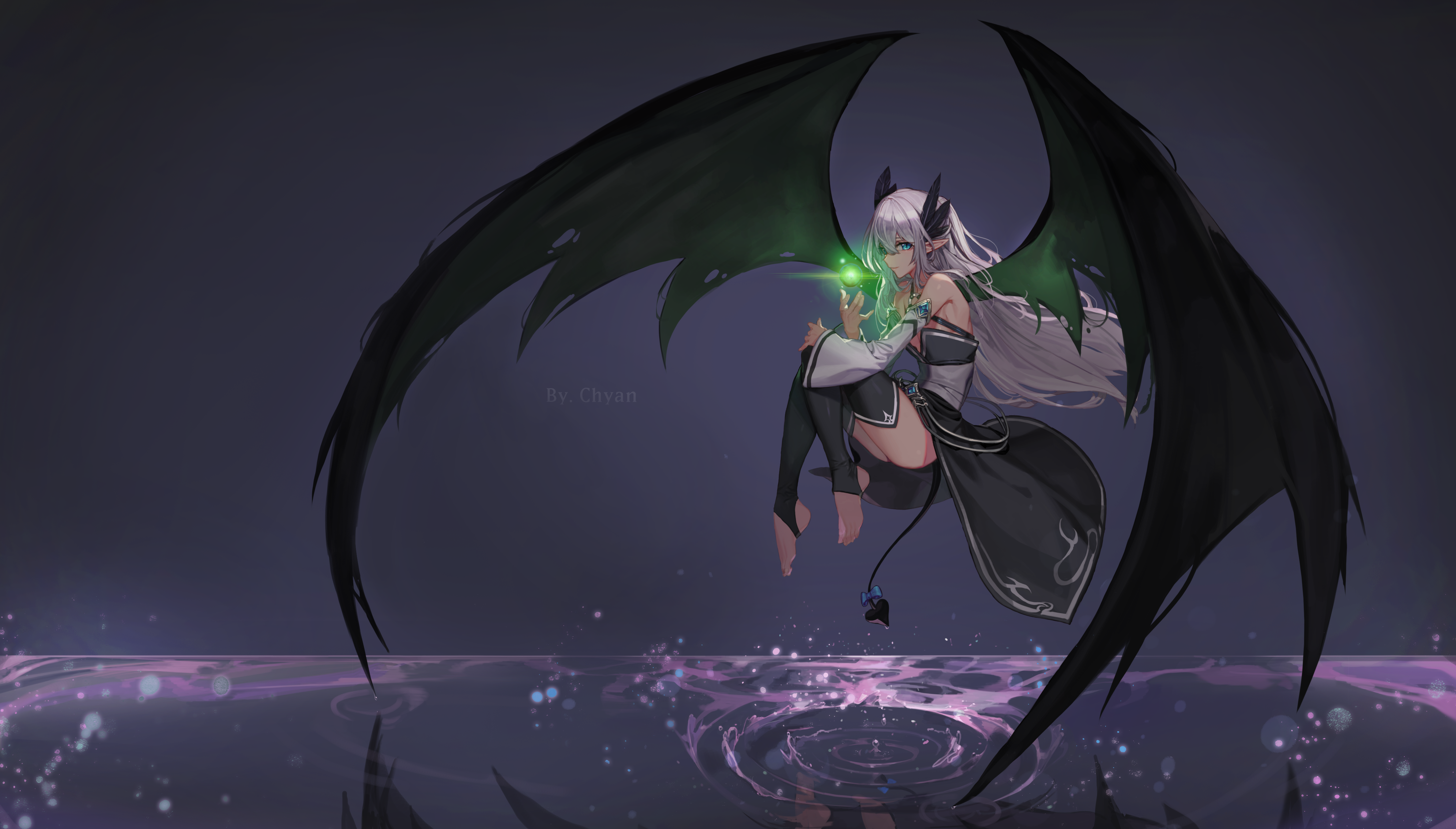 Artwork Dungeon Fighter Wings Silver Hair Blue Eyes Tail Anime Girls Dungeon And Fighter Chyan Baref 4756x2707