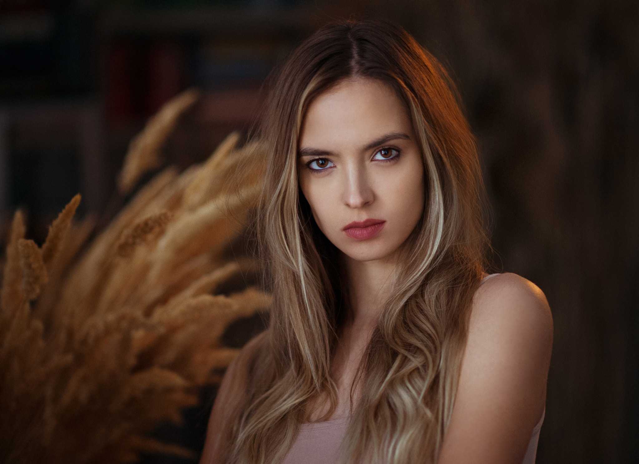 Maxim Maximov Women Victoria Lukina Blonde Long Hair Makeup Brown Eyes Looking At Viewer Depth Of Fi 2048x1489