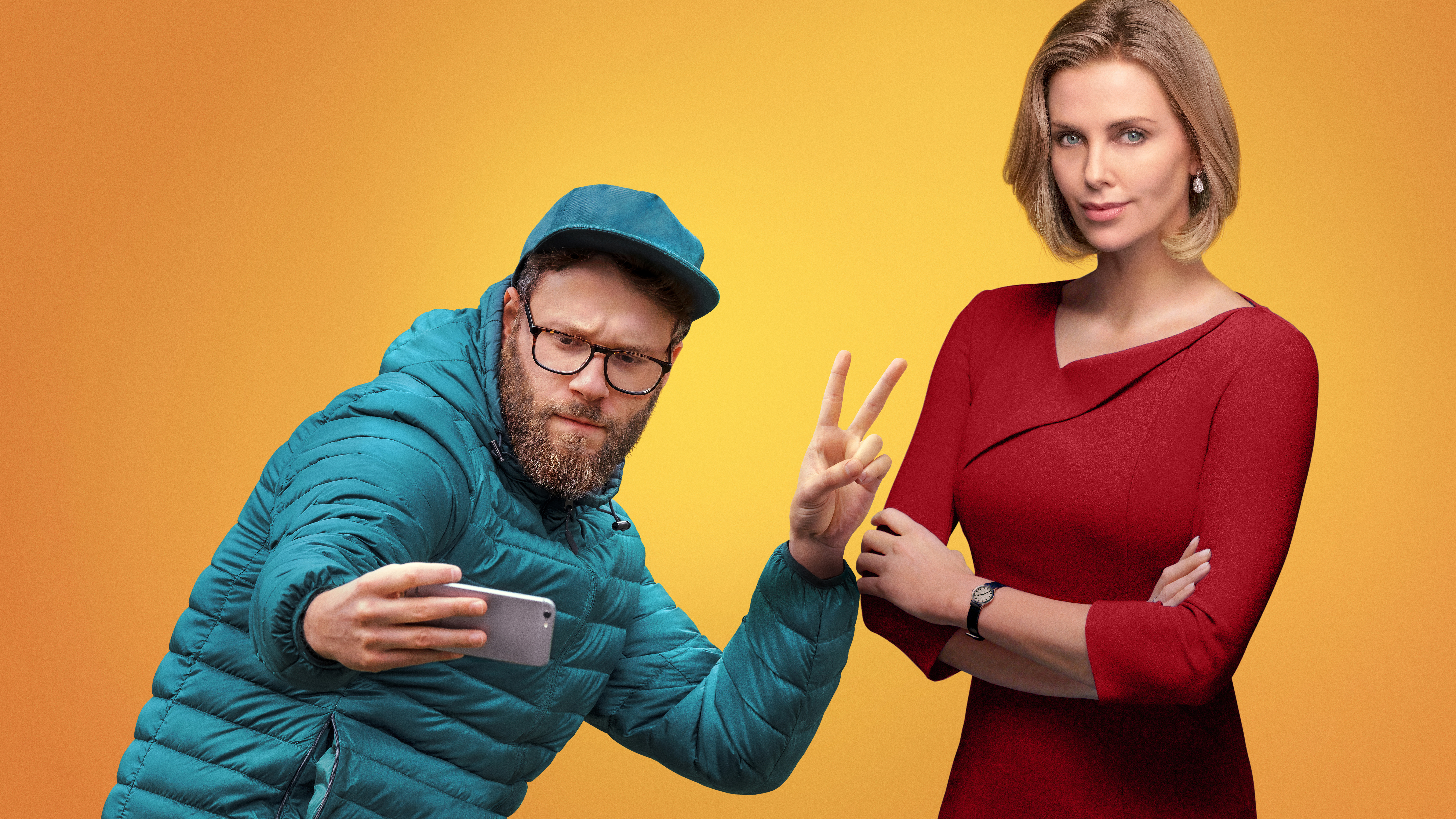 Actor Actress Blonde Charlize Theron Glasses Long Shot Seth Rogen Iphone 7680x4320
