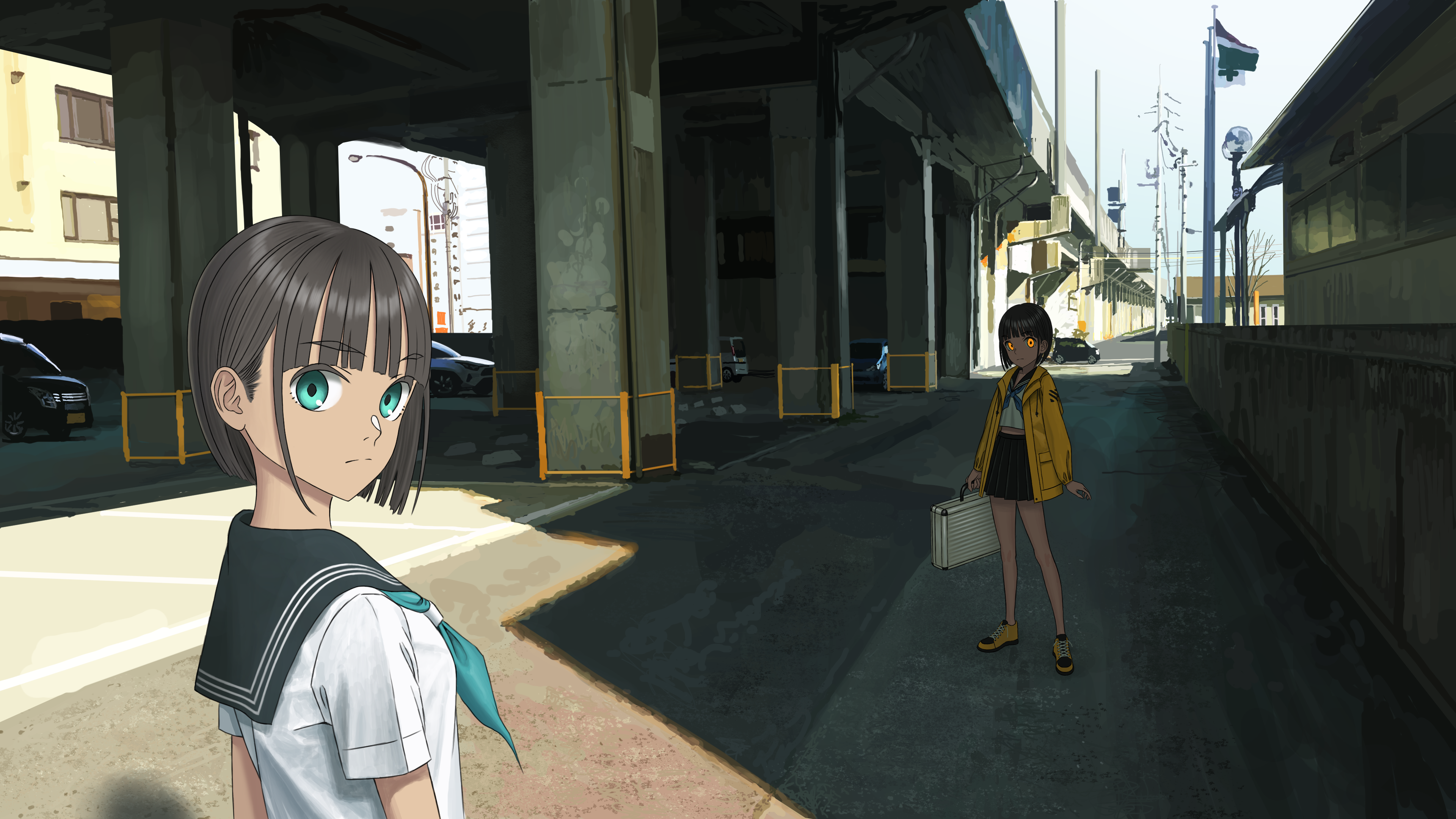 Underpass Anime Girls School Uniform Yellow Jacket 3840x2160