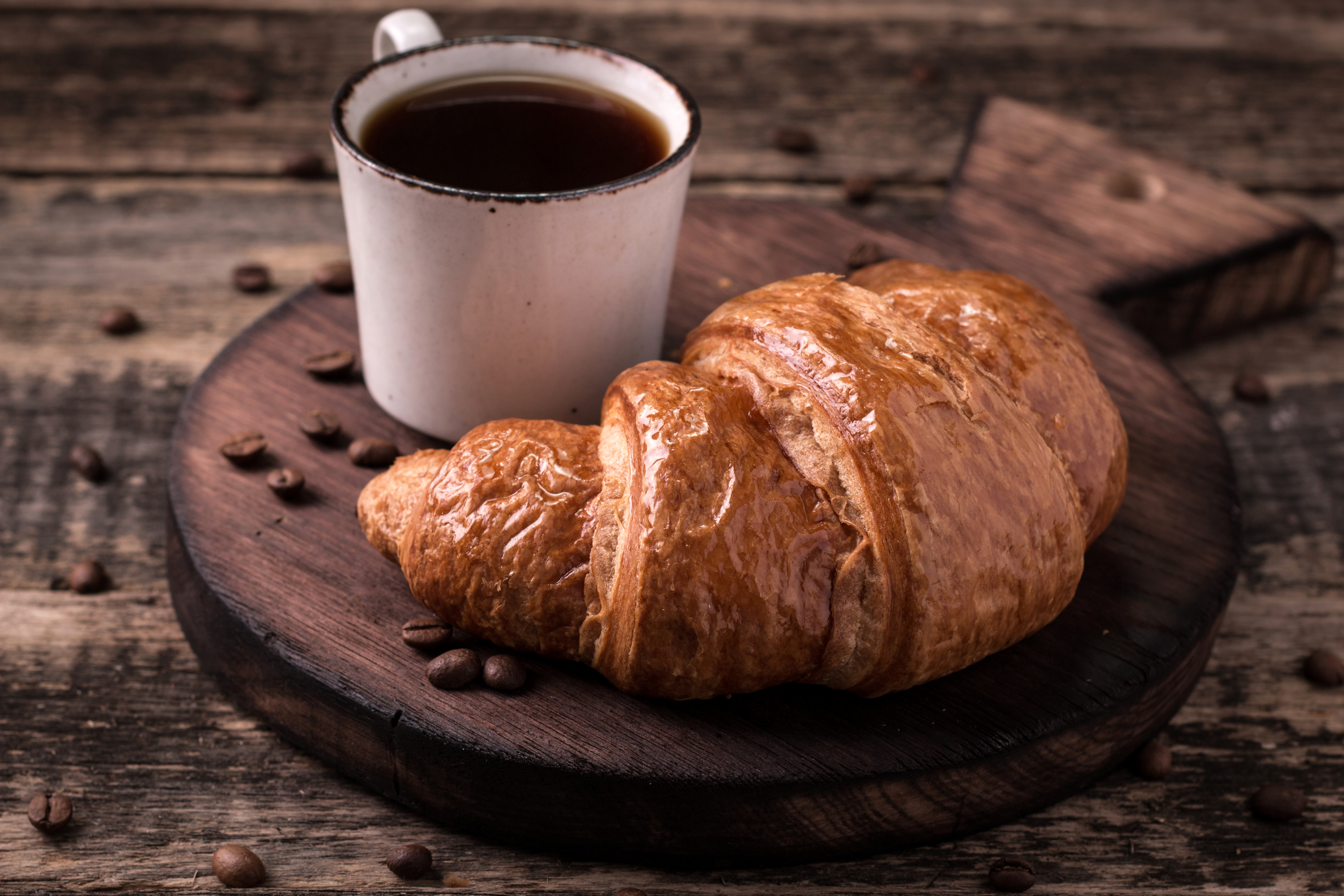 Breakfast Coffee Coffee Beans Croissant Cup Still Life Viennoiserie 5472x3648