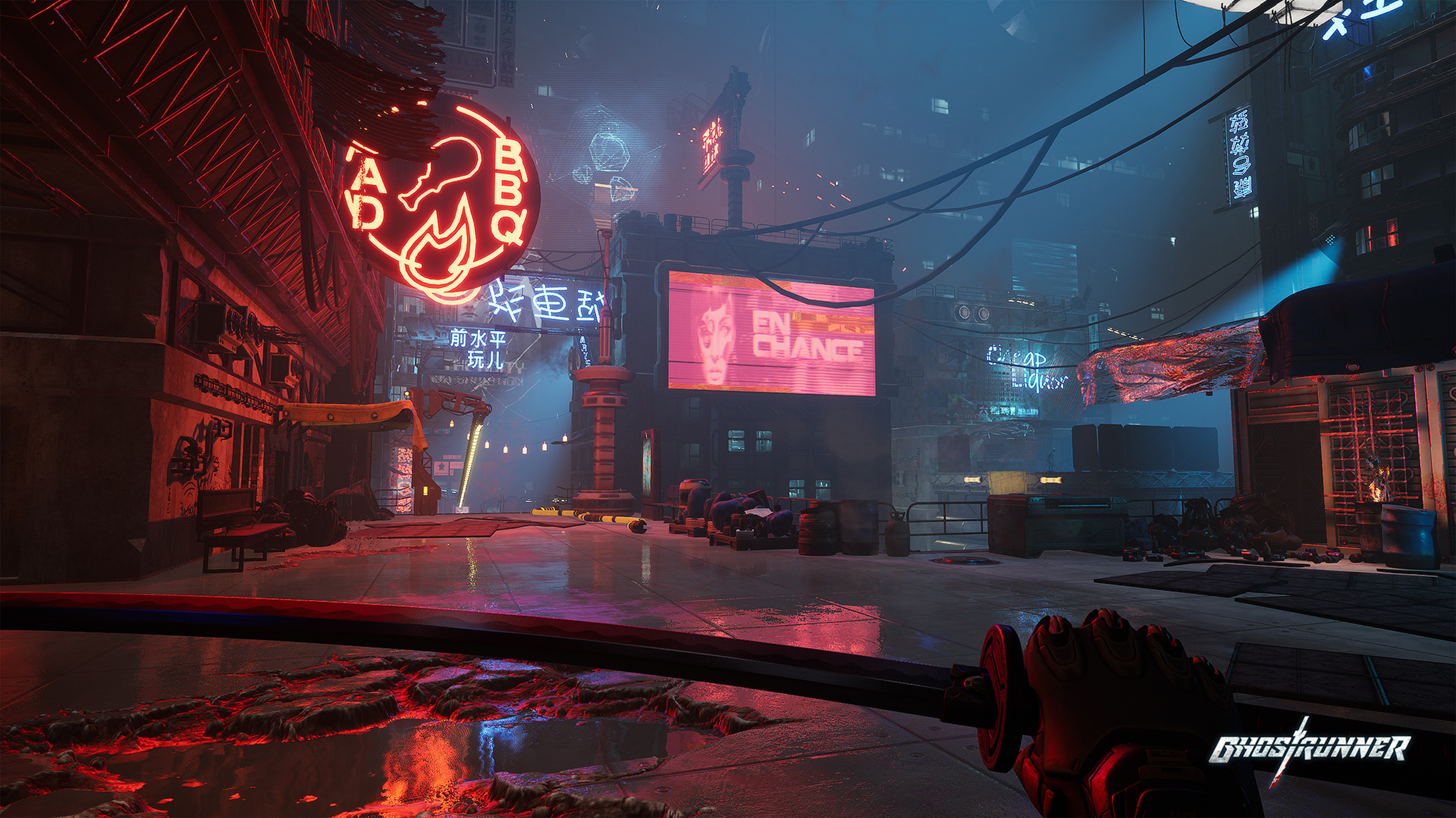 Video Games Screen Shot Ghostrunner Cyberpunk Katana Science Fiction Neon Weapon Neon Lights Futuris 3840x2160