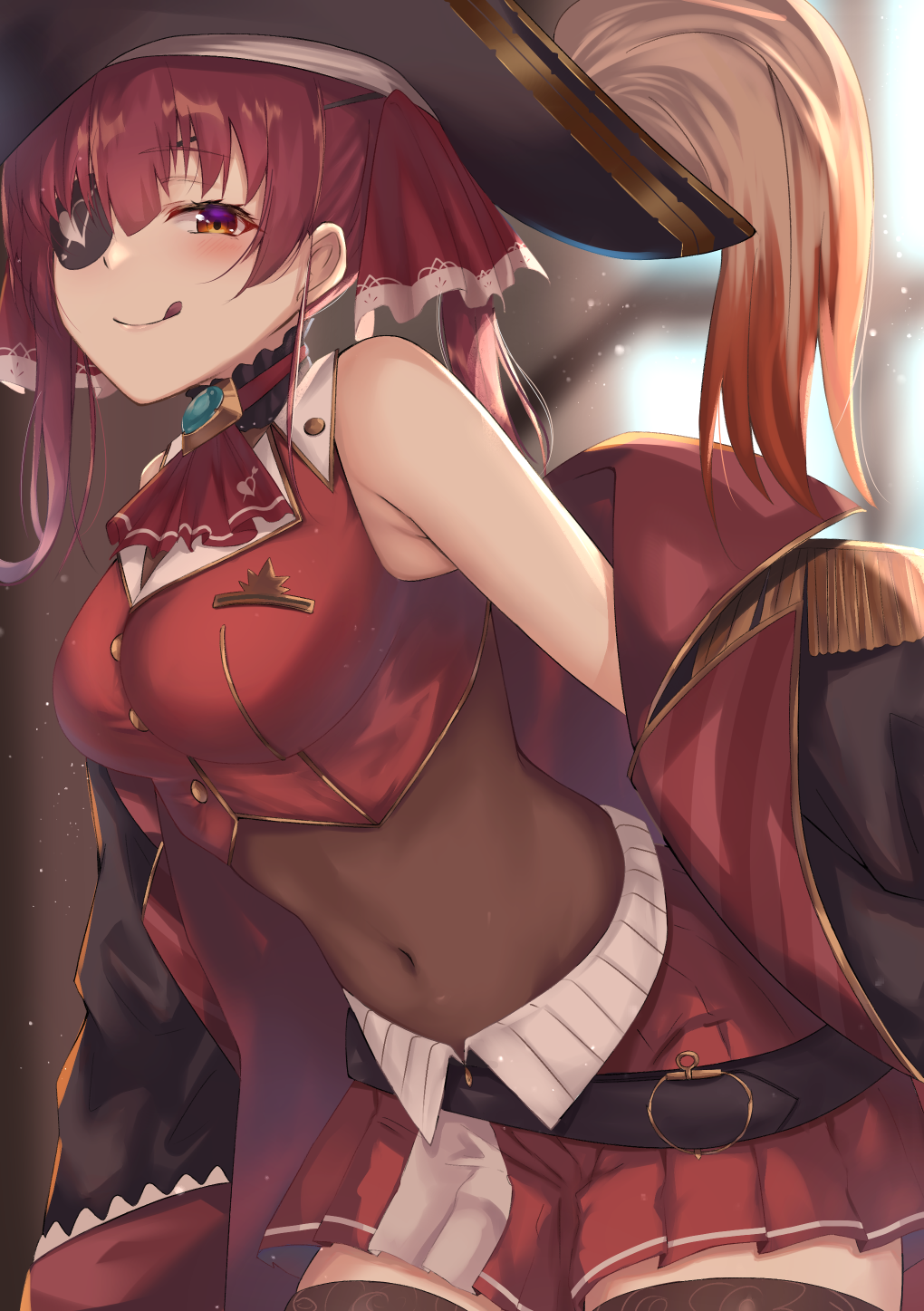 Anime Girls Hololive Houshou Marine Yami Kyon Oov Smiling Tongue Out Brown Eyes Eyepatches Redhead P 1020x1447
