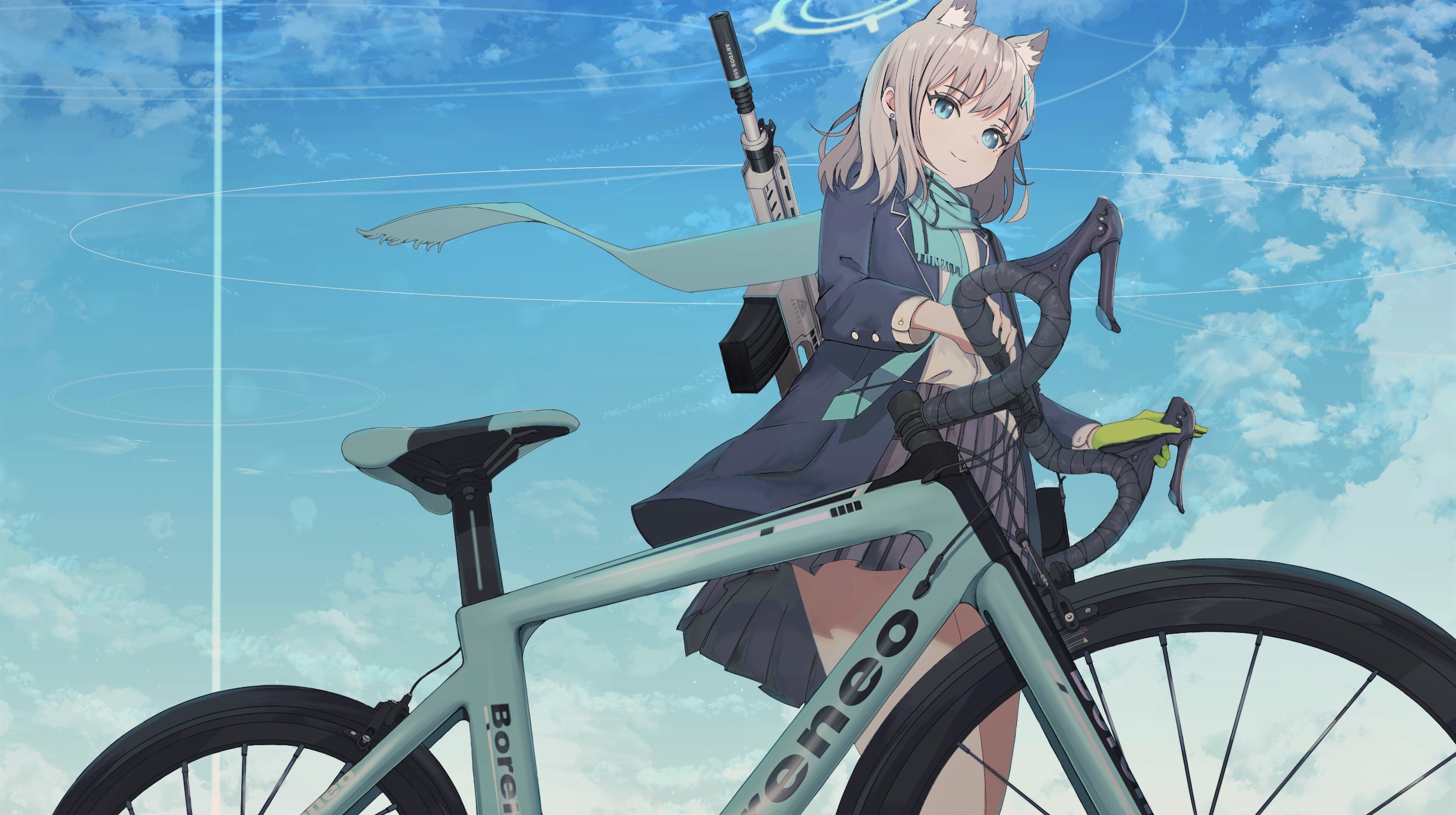 Anime Anime Girls Cat Girl Blue Archive Shiroko Blue Archive Bycicle Gun 2480x1388