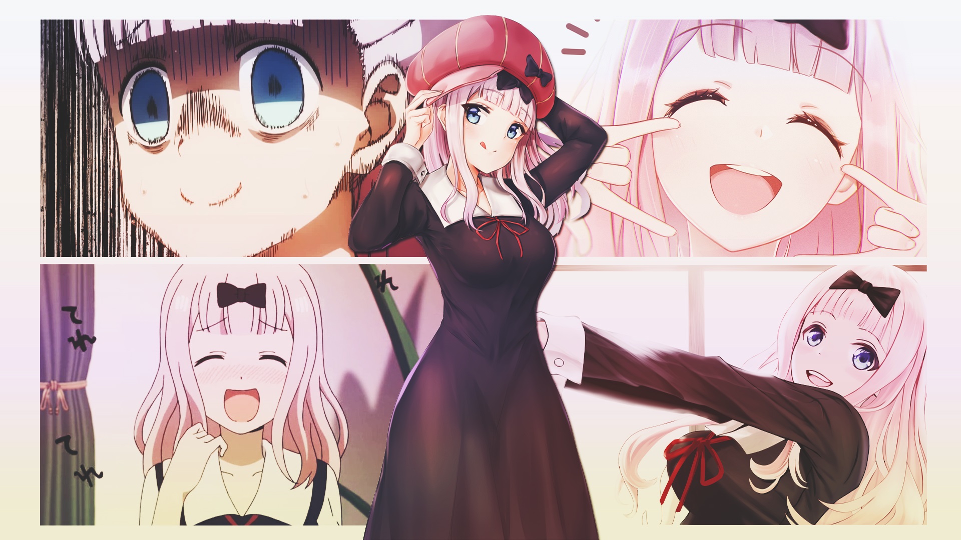 Chika Fujiwara Anime Girls Pink Hair Kaguya Sama Love Is War Collage 1920x1080