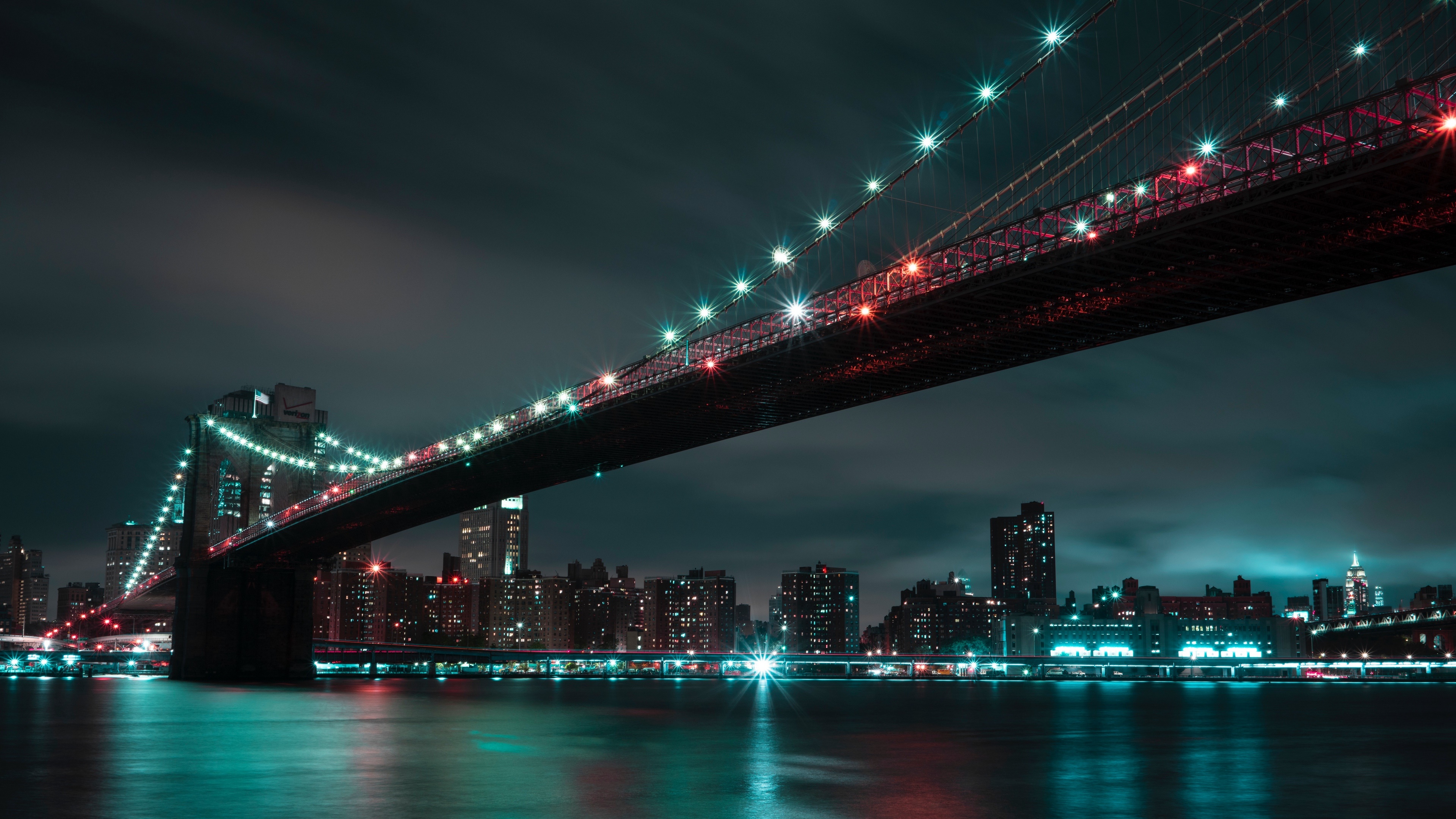 Bridge Brooklyn Bridge Light Manhattan New York Night 3840x2160