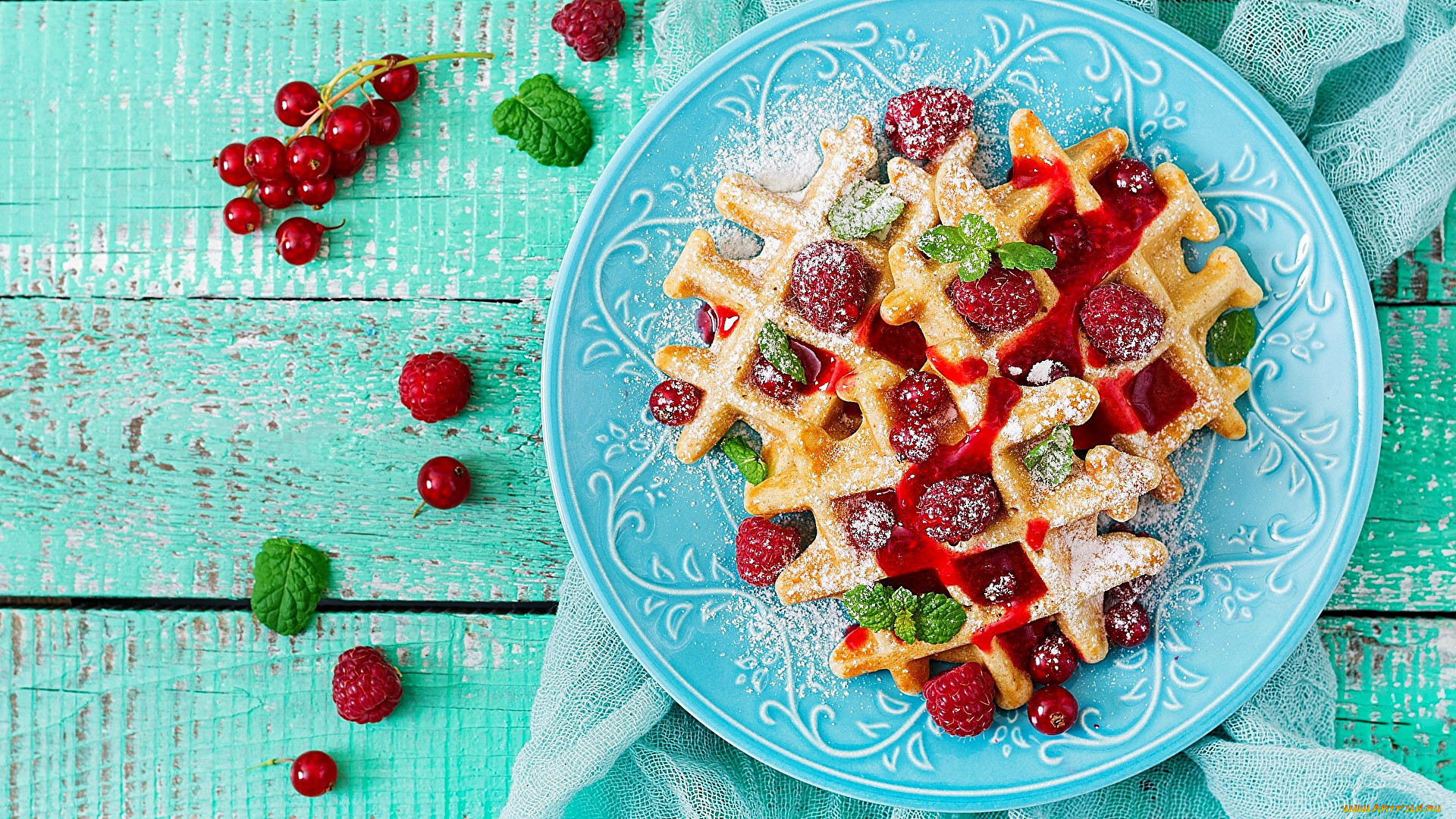 Food Sweets Waffles Fruit Berries Colorful 1920x1080
