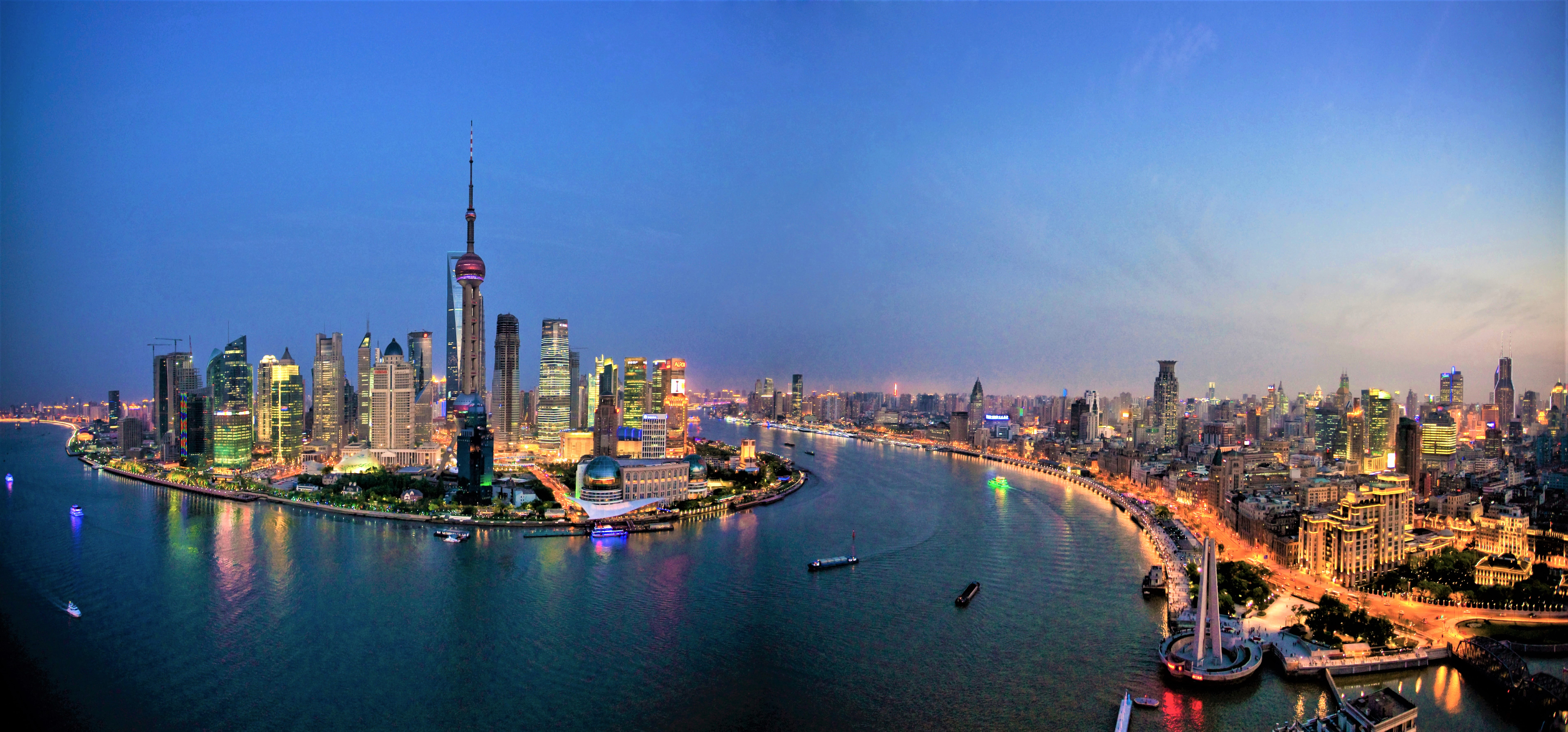 Architecture China City Cityscape Dusk Light Shanghai Twilight 4285x2000