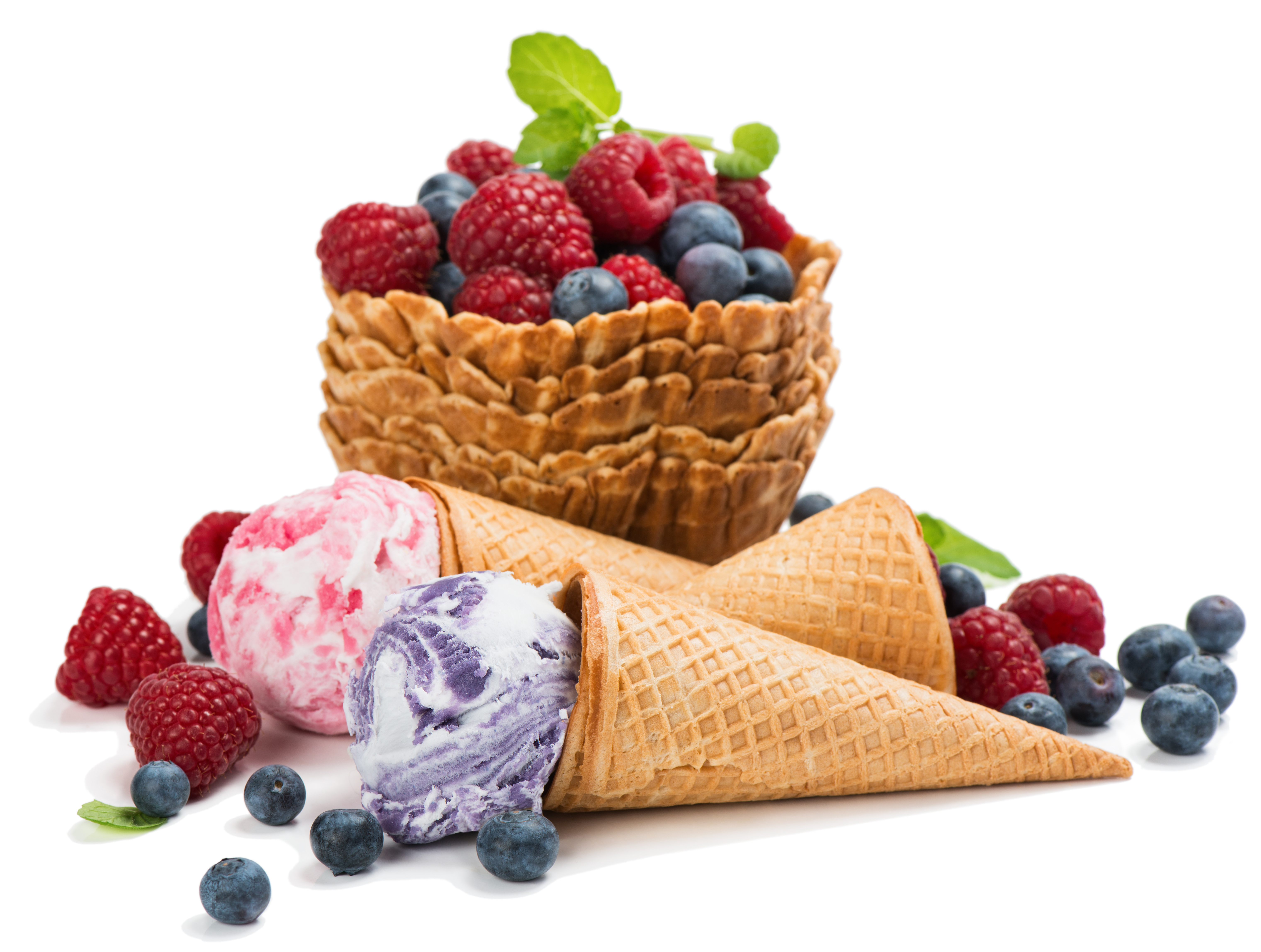 Berry Blueberry Fruit Ice Cream Raspberry Still Life Waffle Cone 6081x4592