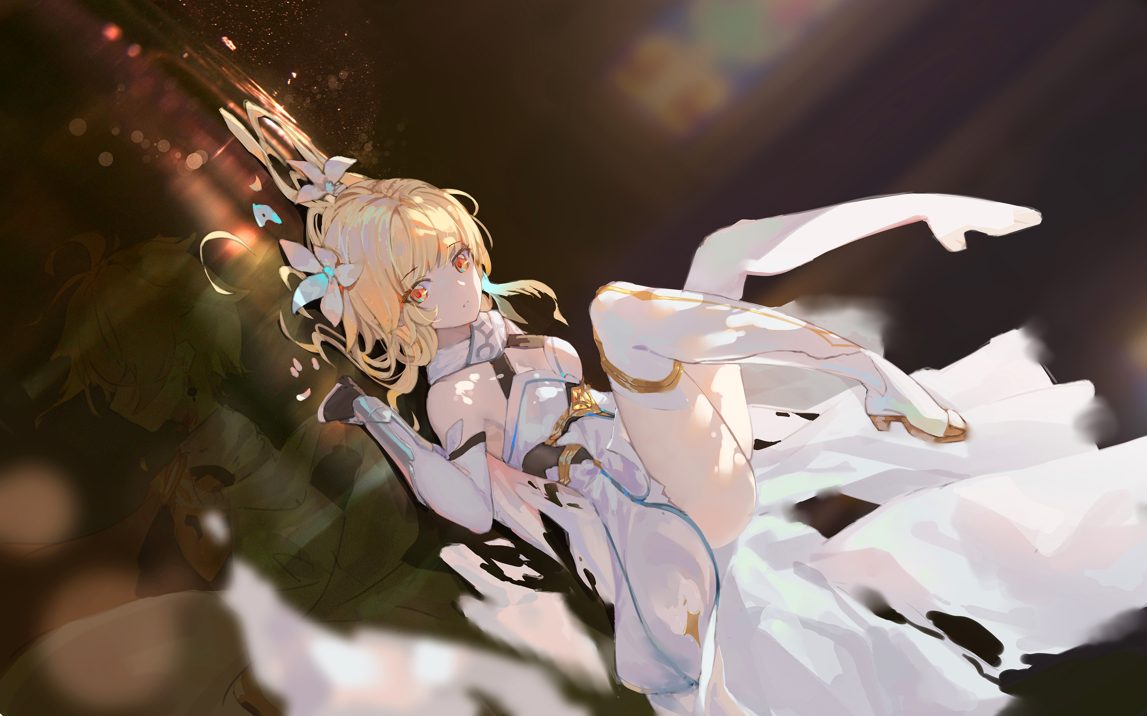 Anime Anime Girls Digital Art Artwork 2D Portrait Dress Thigh Highs Blonde Orange Eyes Asa Ni Haru G 4000x2500