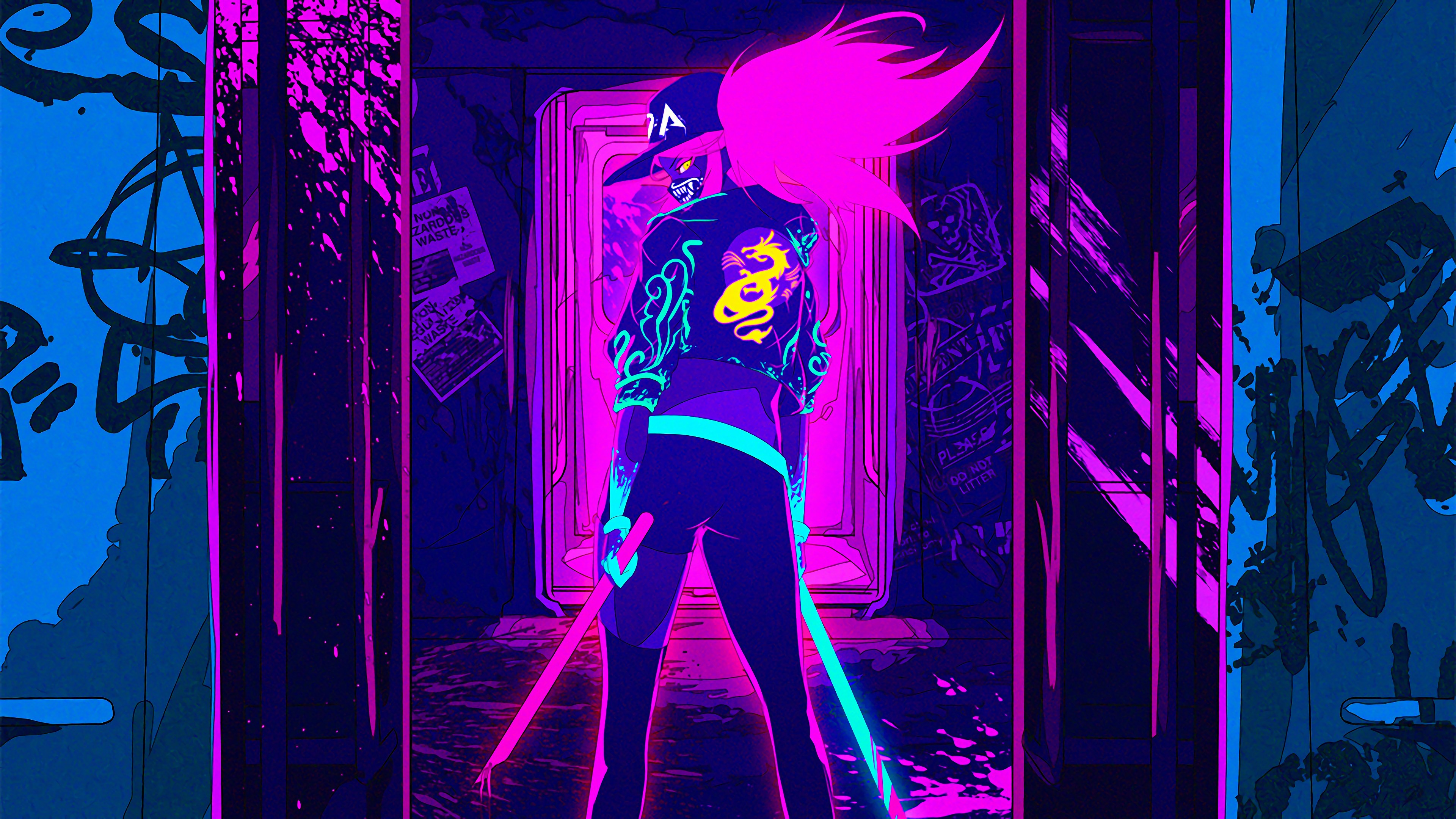 Cyberpunk Neon 4K Pink Yellow Light Blue Entertainment 3840x2160