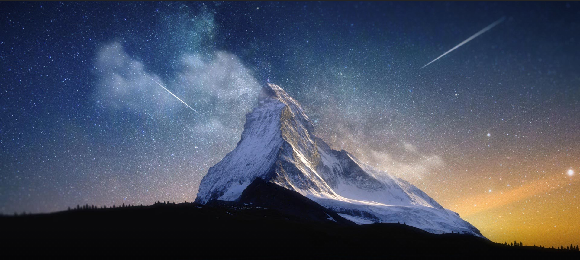 Landscape Mountains Matterhorn Nature Sky Stars Outdoors 1920x862