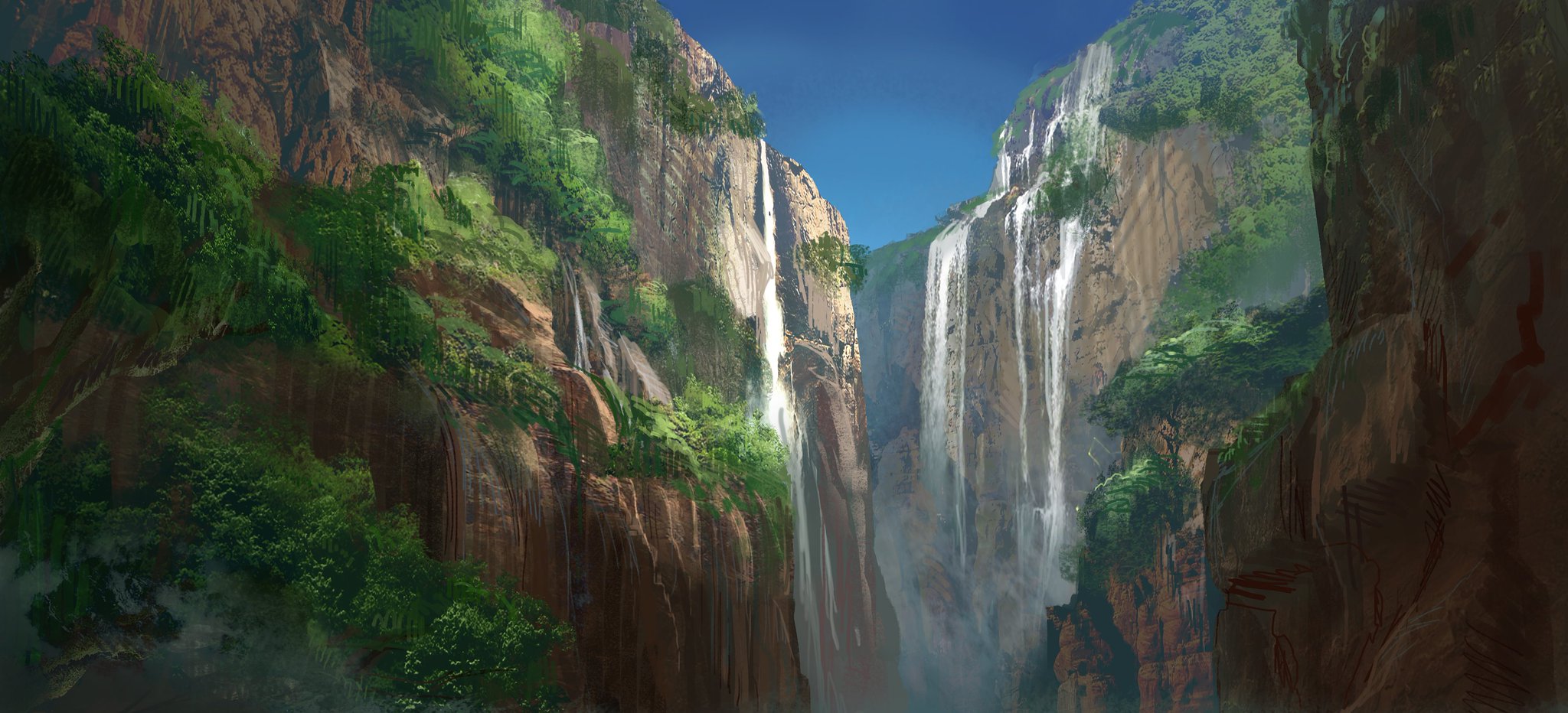 Mountain Scenery Waterfall 2048x932