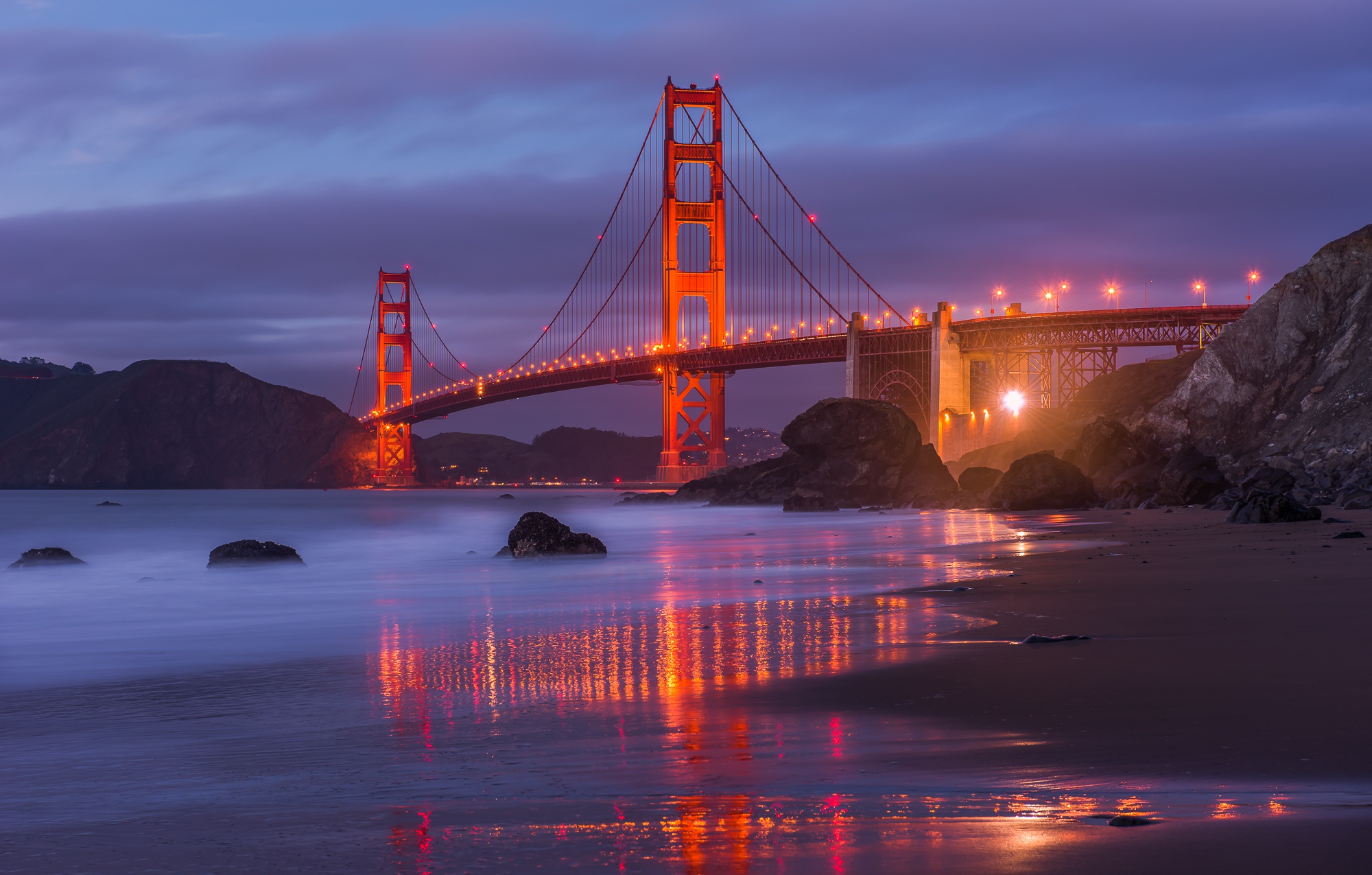 Bridge Golden Gate Night Usa 2000x1275