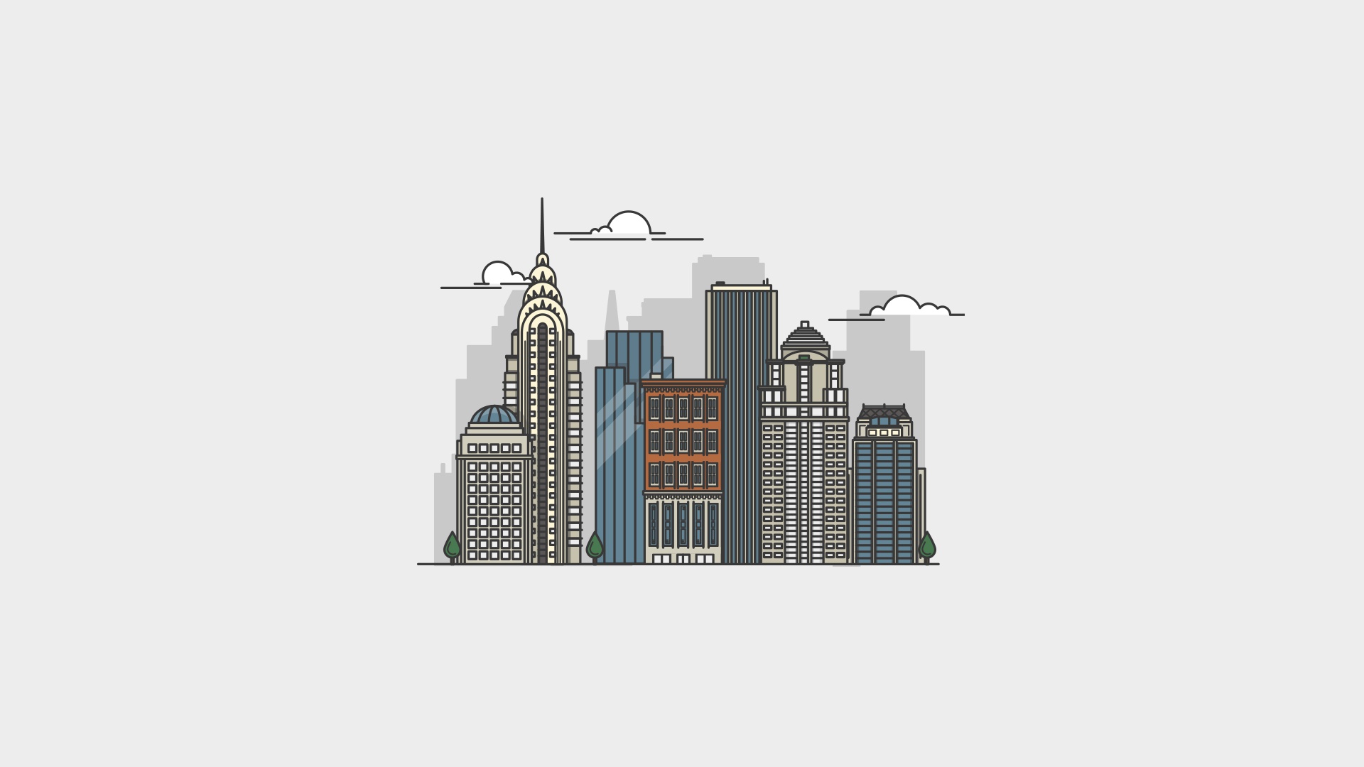 Artwork Cityscape Skyline New York City USA Simple Background White Background Minimalism 1920x1080
