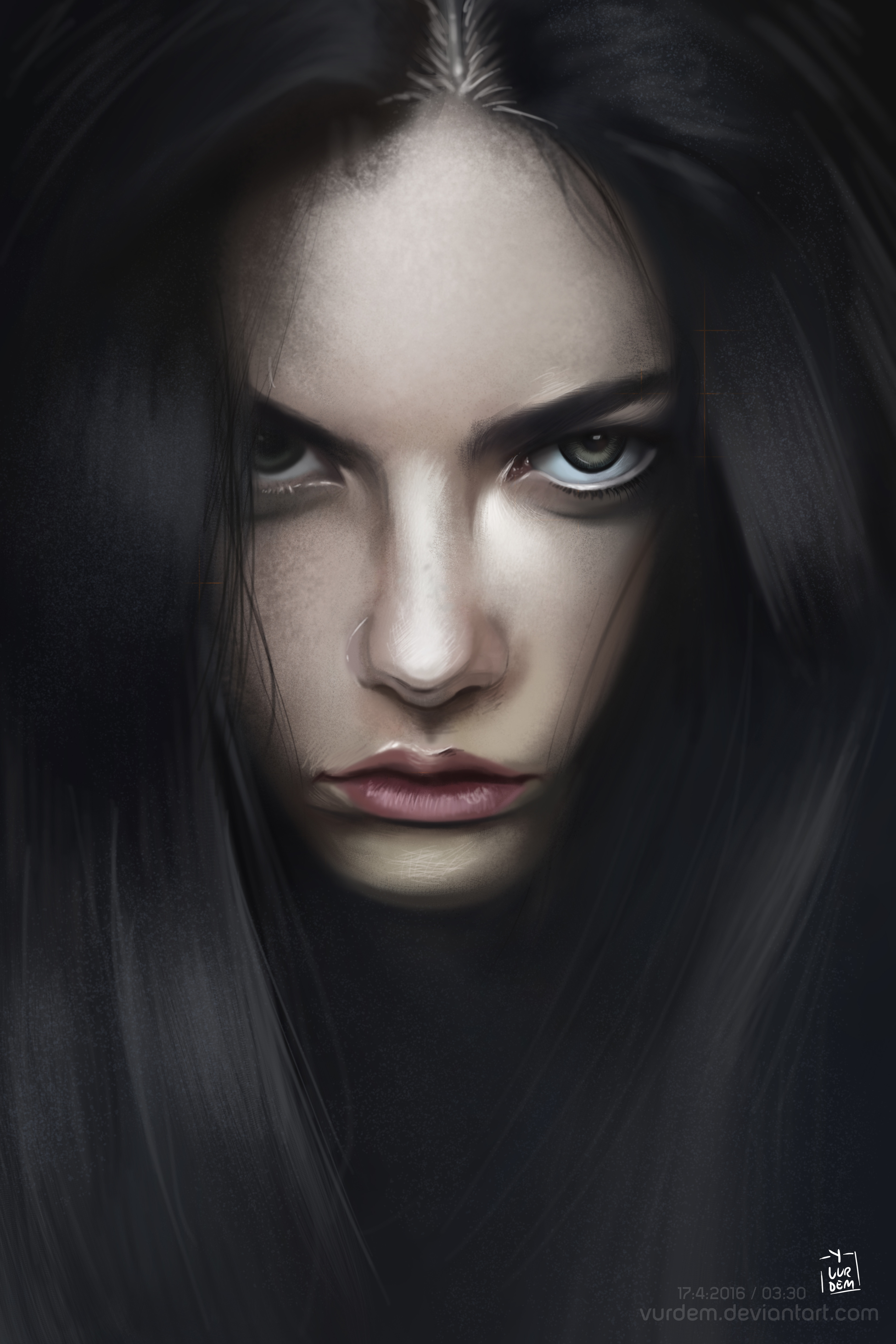 Ya Ar Vurdem ArtStation Portrait Display Artwork Creepy Face Portrait Digital Painting Long Hair Dar 3840x5760