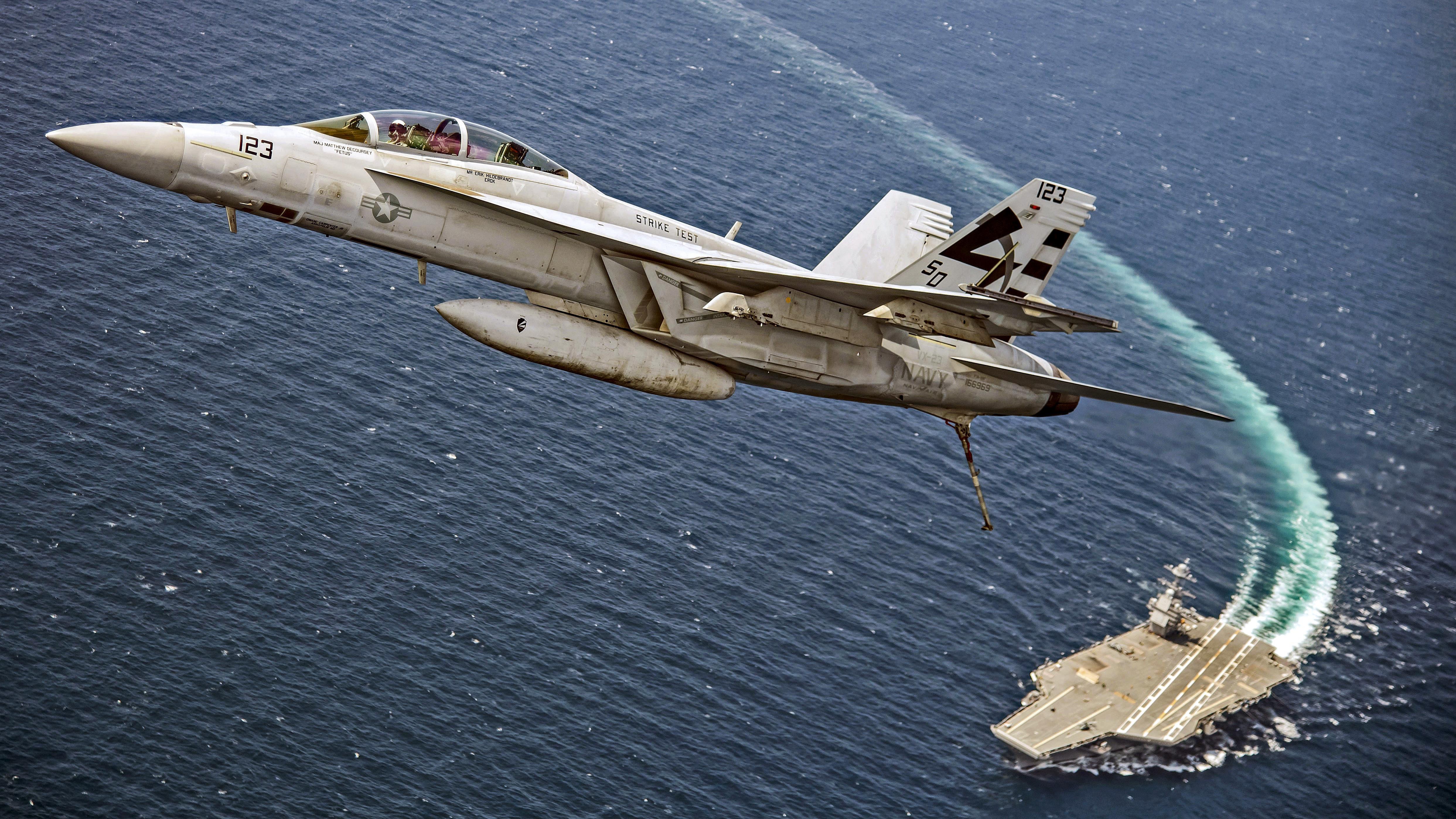 Aircraft Aircraft Carrier Boeing F A 18e F Super Hornet Jet Fighter Warplane Warship 4970x2796