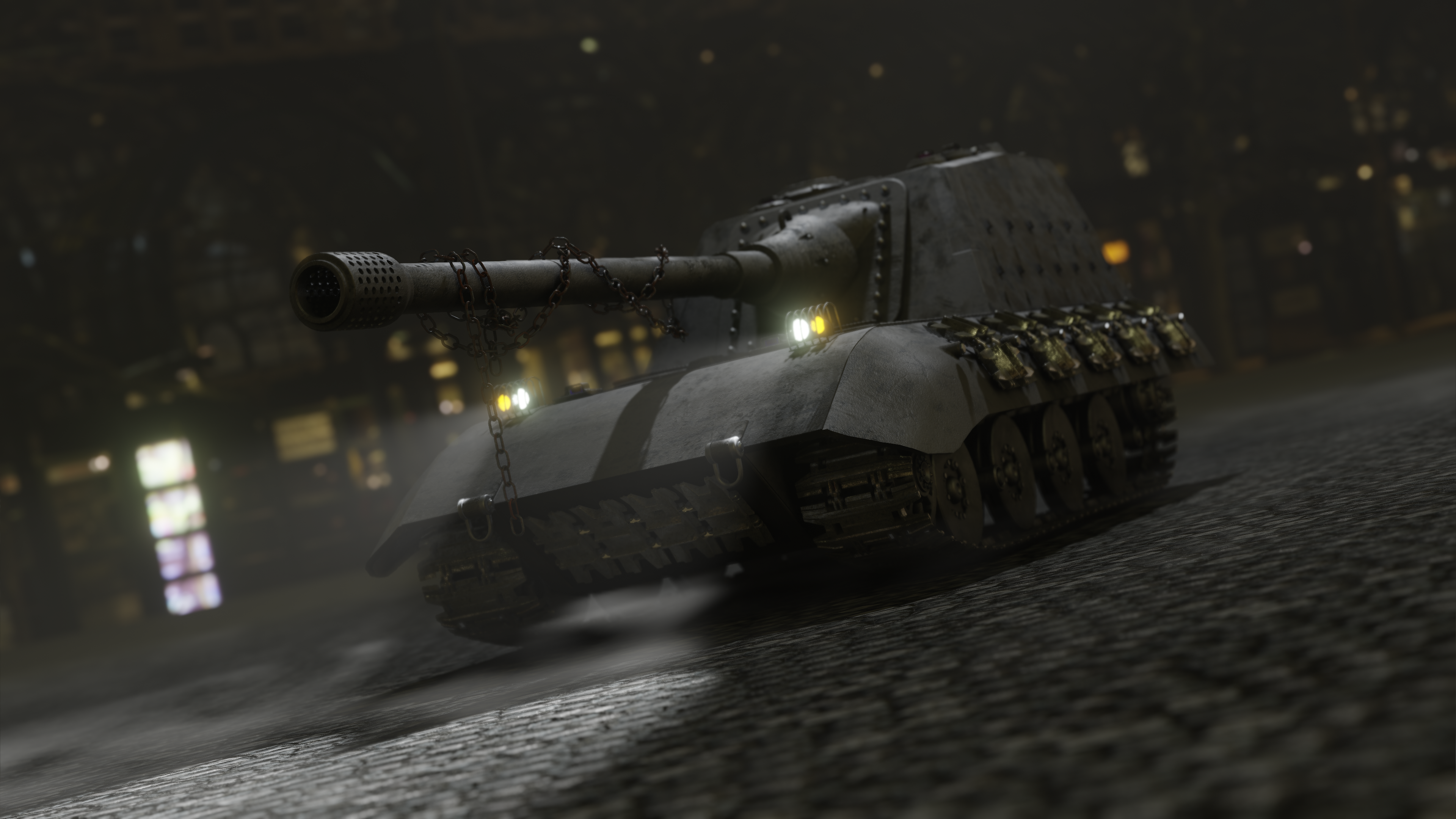 Tank Tank Destroyer Jagdpanzer E 100 Lights Vehicle Military Chains Steel 3D CGi 3840x2160