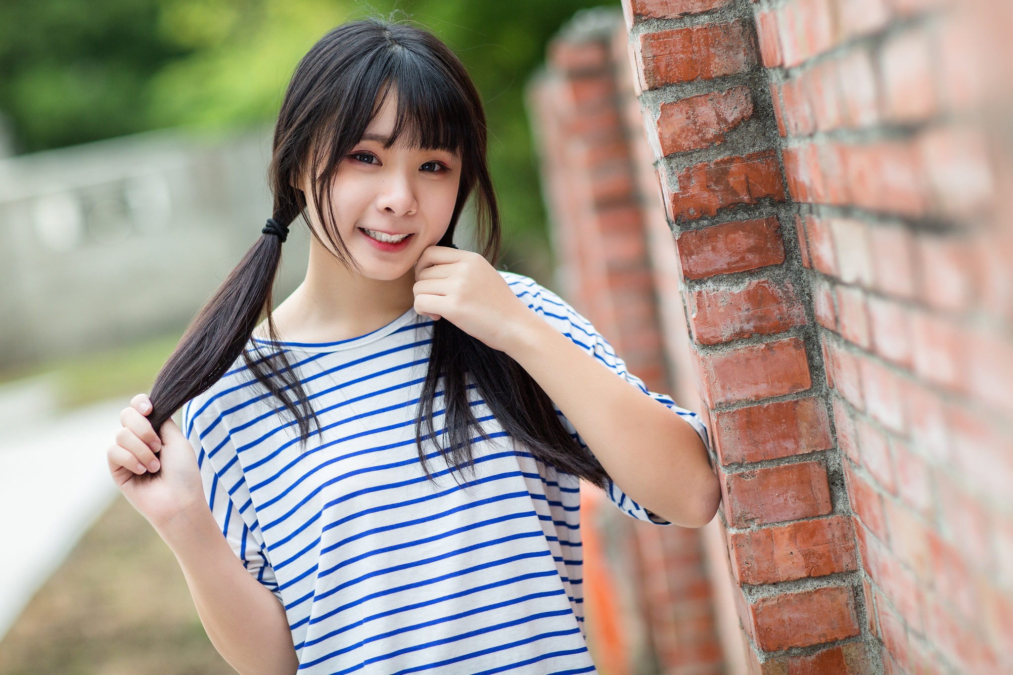 Asian Brick Brunette Depth Of Field Girl Model Smile Woman 2048x1365