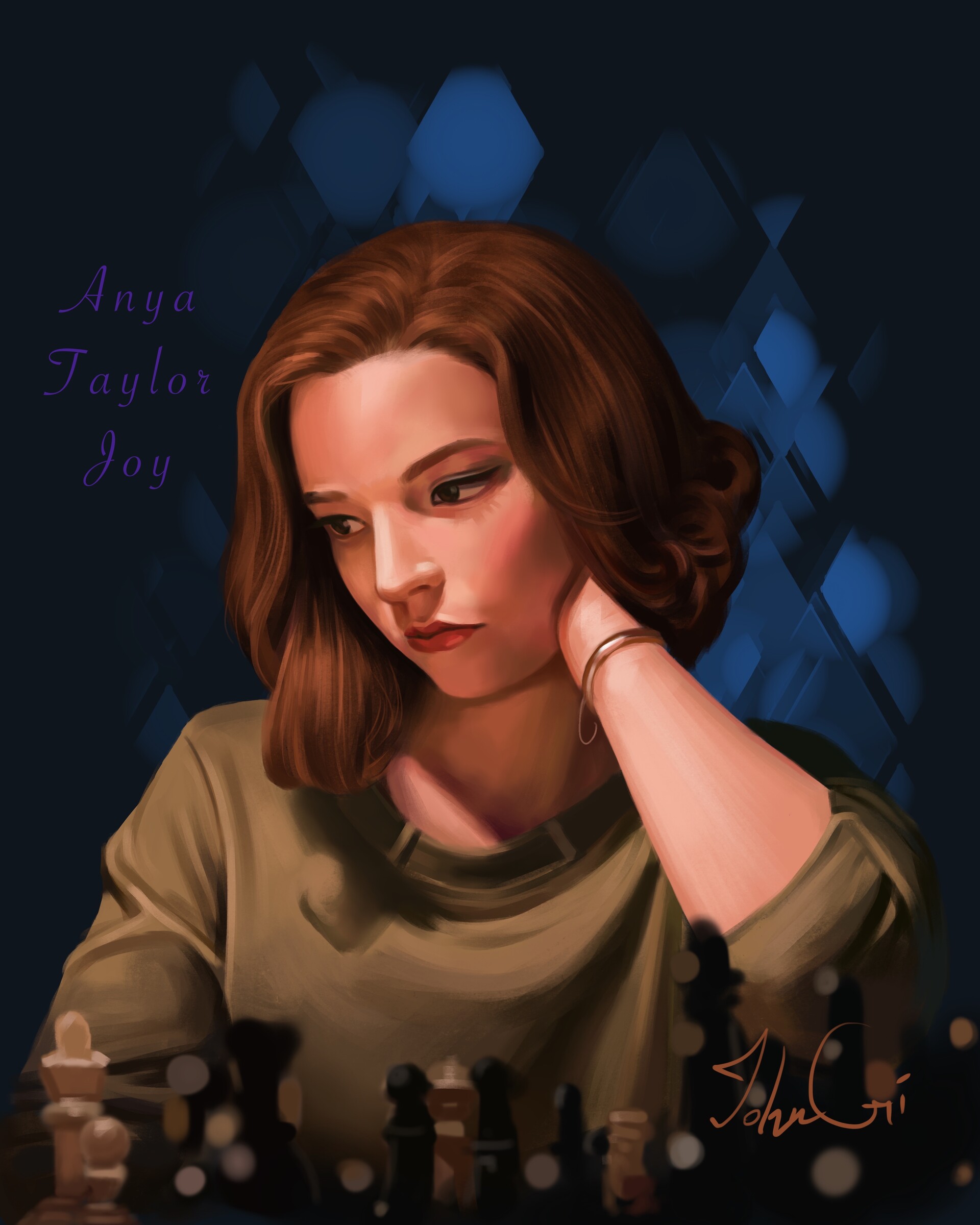 John Gyi Chess Young Woman Women Digital Painting Digital Art Anya Taylor Joy Artwork Beth Harmon Fa 1920x2400