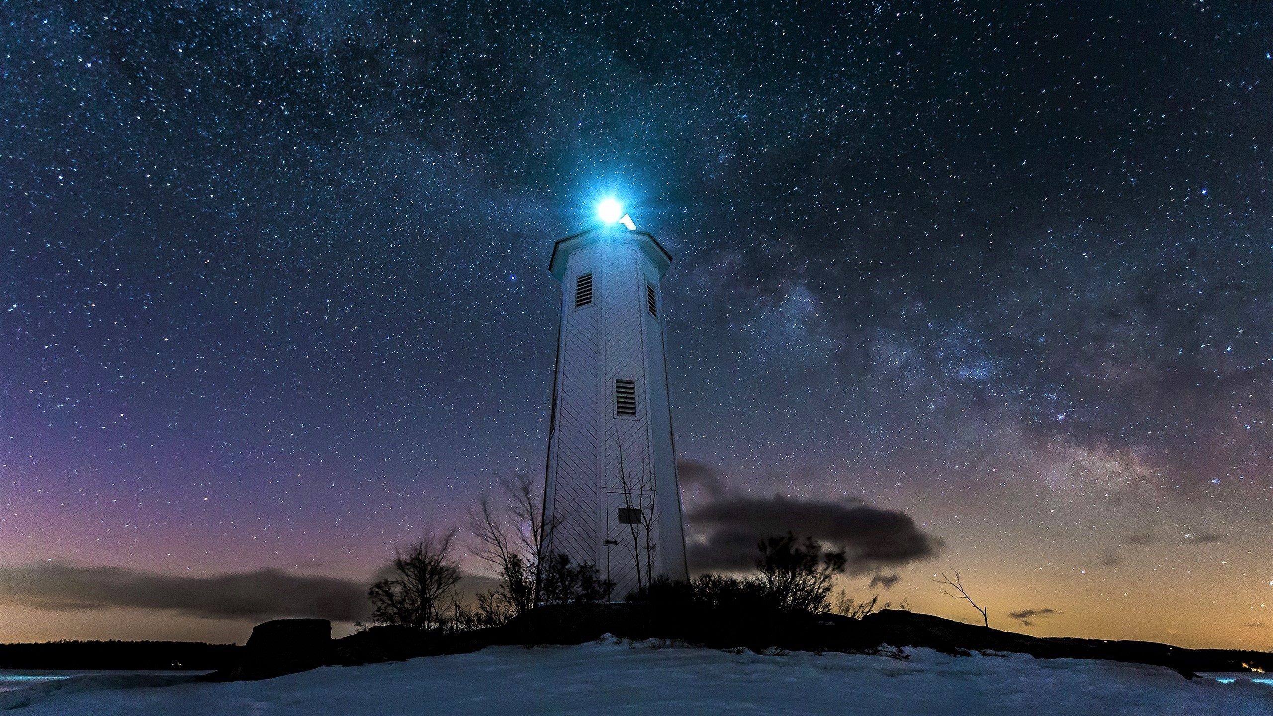 Lighthouse Milky Way Night Starry Sky Stars Winter 2560x1440