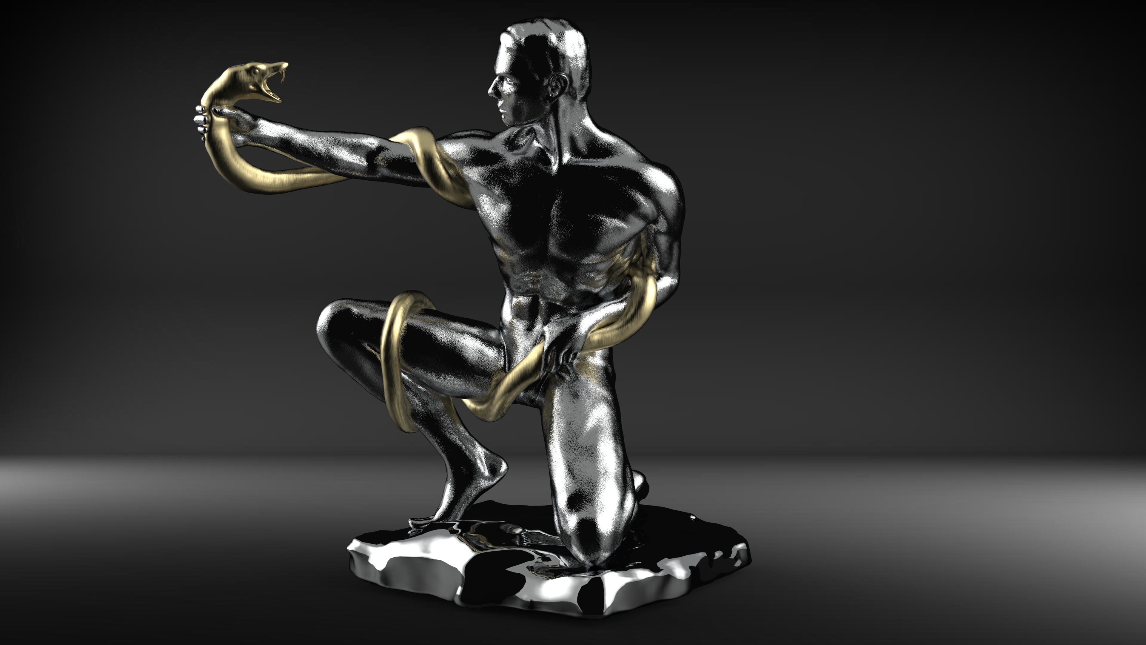 Statue Metal Sculpture 3D Sculpture Snake Snake Statue 3840x2160