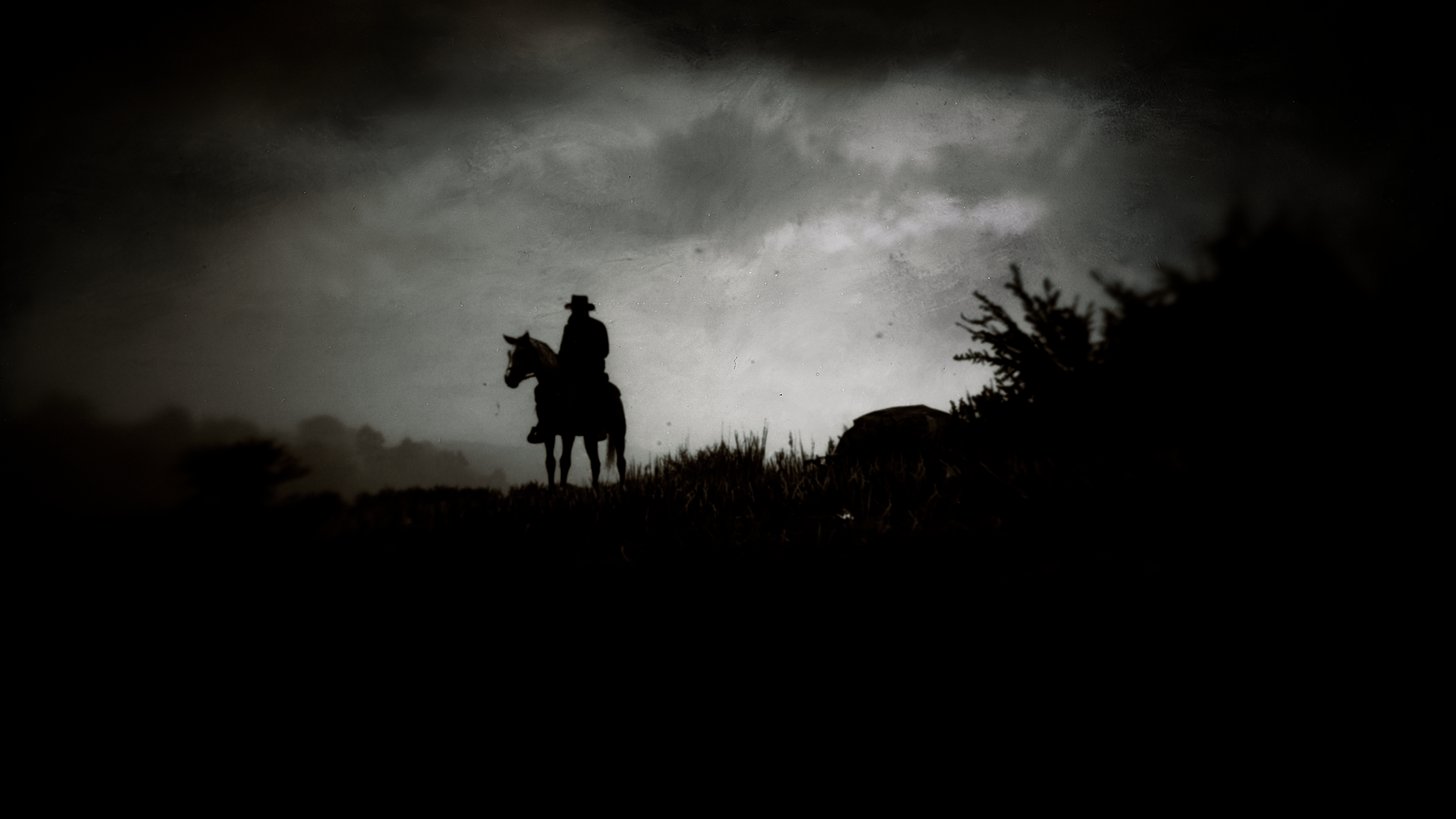 Western Red Dead Redemption 2 Monochrome Dark Screen Shot Rockstar Games Arthur Morgan Cowboy Horse  3840x2160