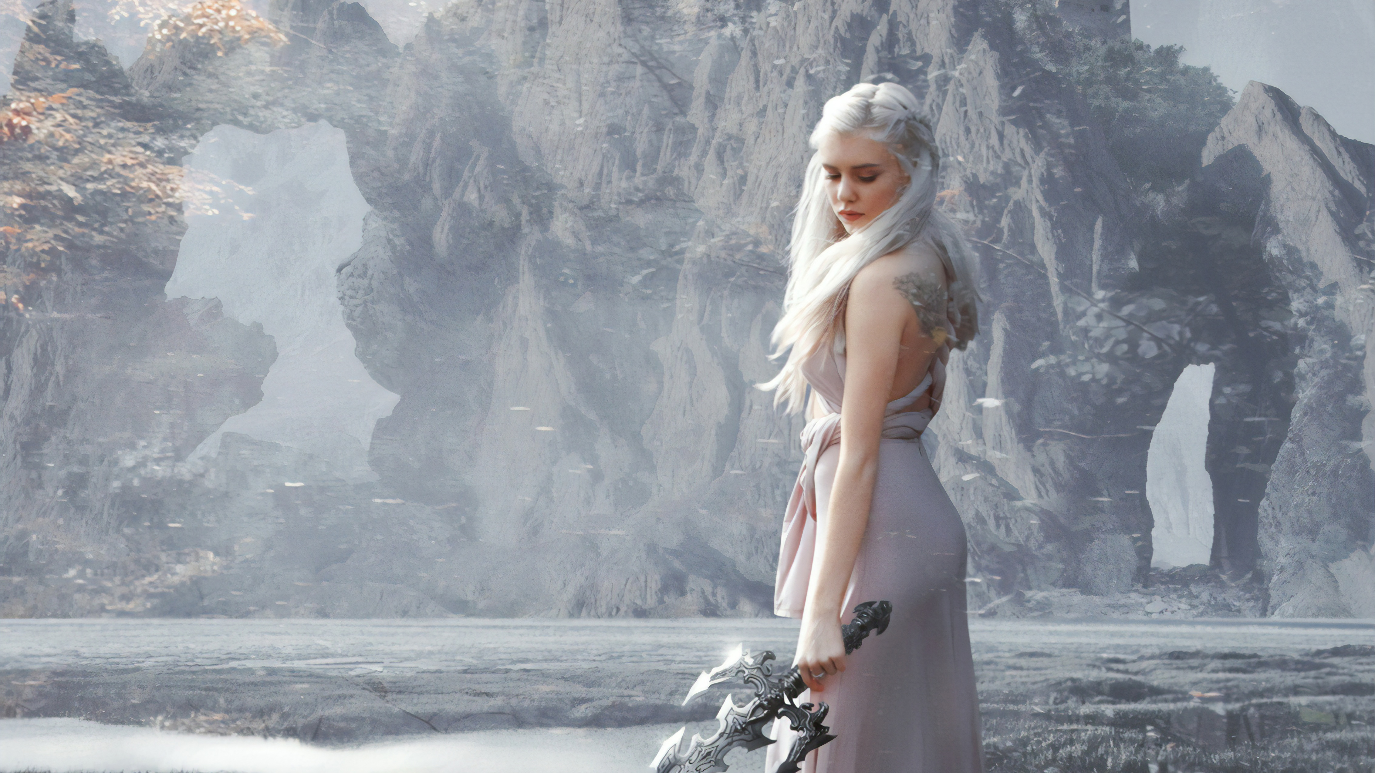 Cosplay Daenerys Targaryen Girl White Dress White Hair Woman 4532x2549