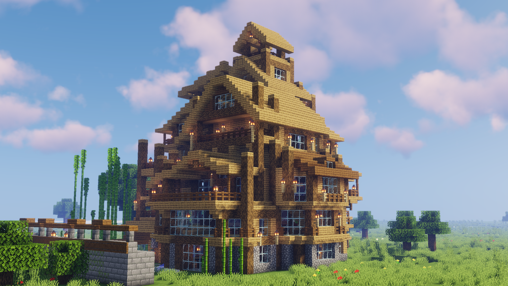 Minecraft House Cabin Forest Landscape Mansion Rustic Wood House 1920x1080
