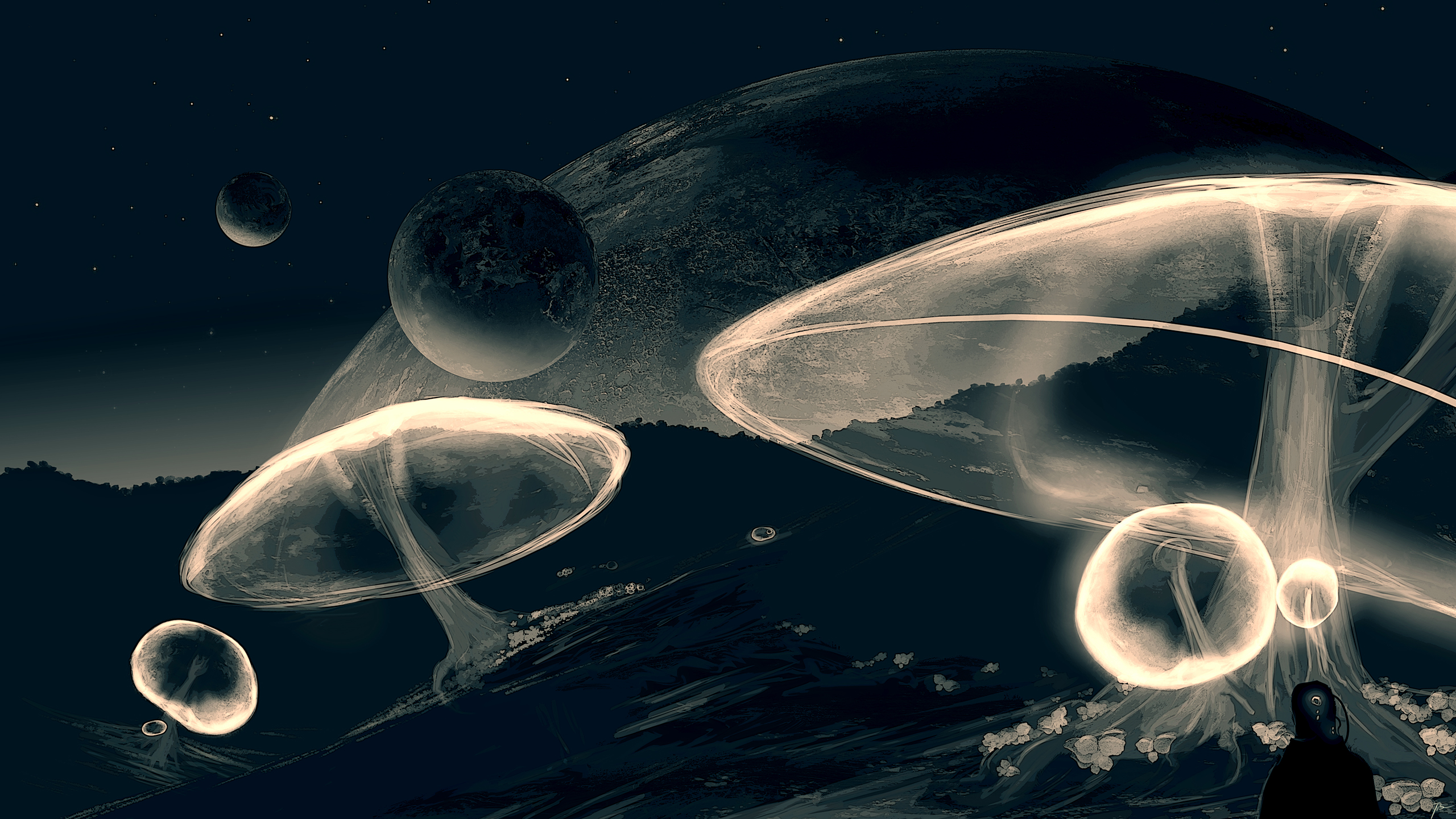 JoeyJazz Dark Mushroom Science Fiction Space Art 2560x1440