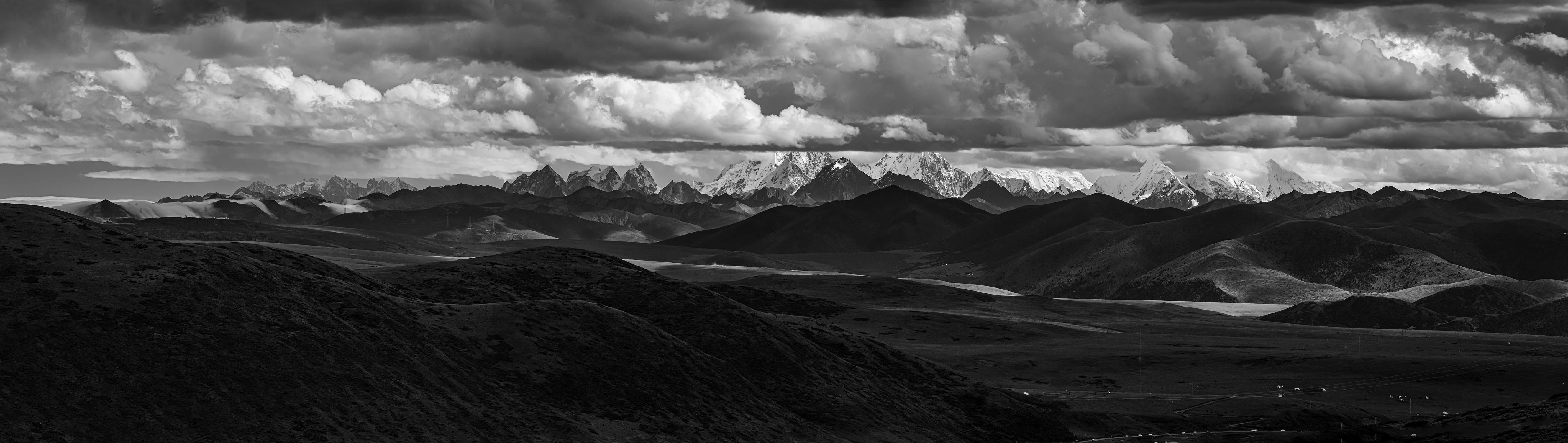 Snowy Peak Mountain Top Monochrome Panorama Nature Landscape Sky Clouds Mountains 5660x1600