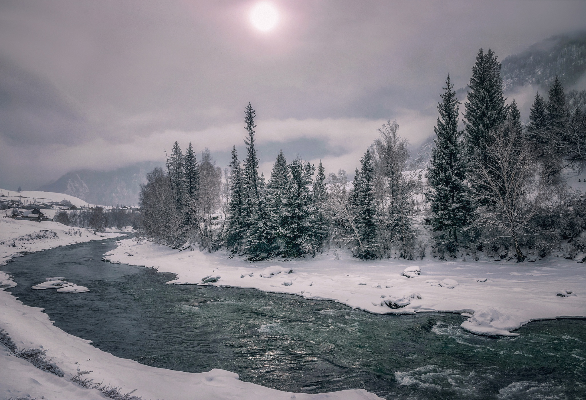 Nature River Snow Winter 2048x1398