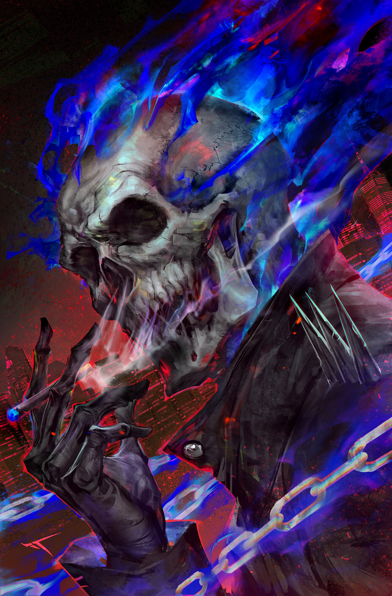Ghost Rider Skull Cigarettes Smoking Drawing Portrait Display Digital Art Digital Painting Fan Art A Wallpaper Resolution 1317x00 Id Wallha Com
