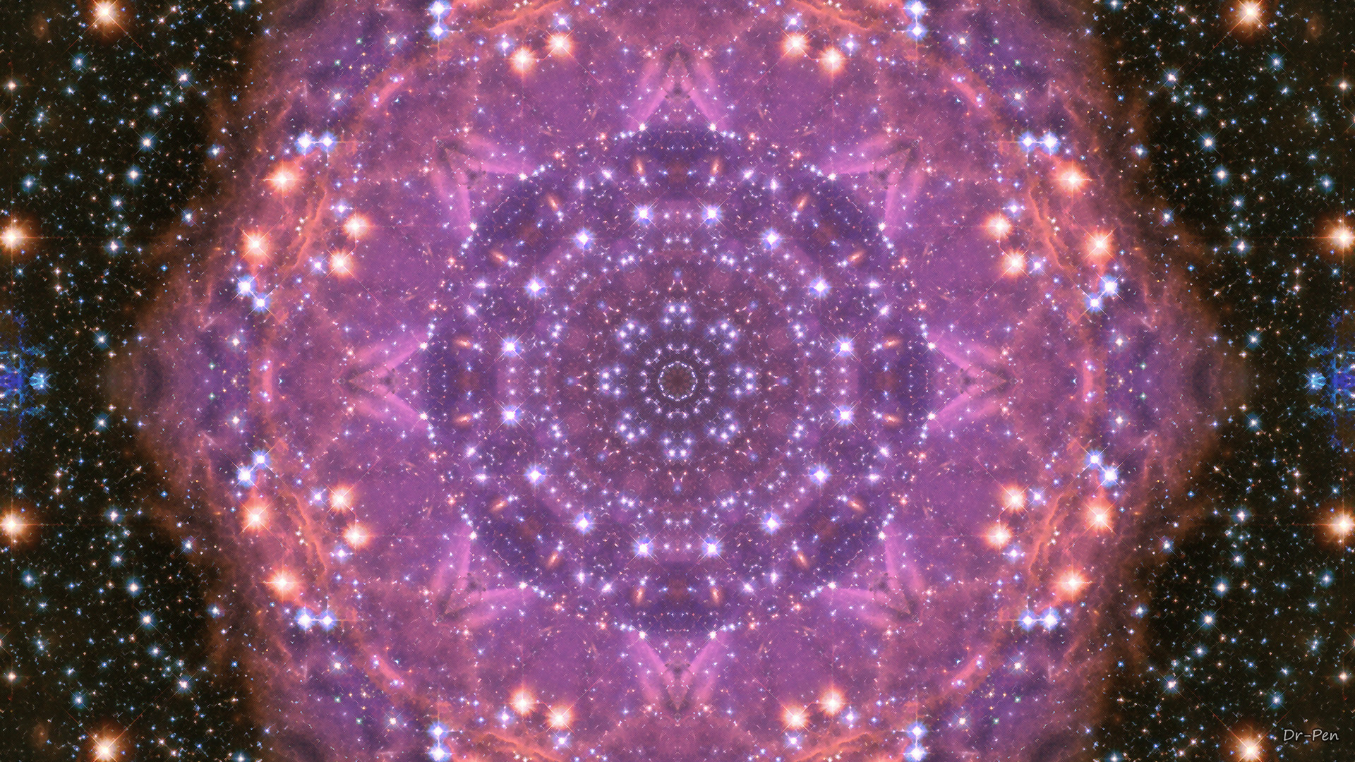 Abstract Artistic Digital Art Mandala Manipulation Purple Stars 1920x1080