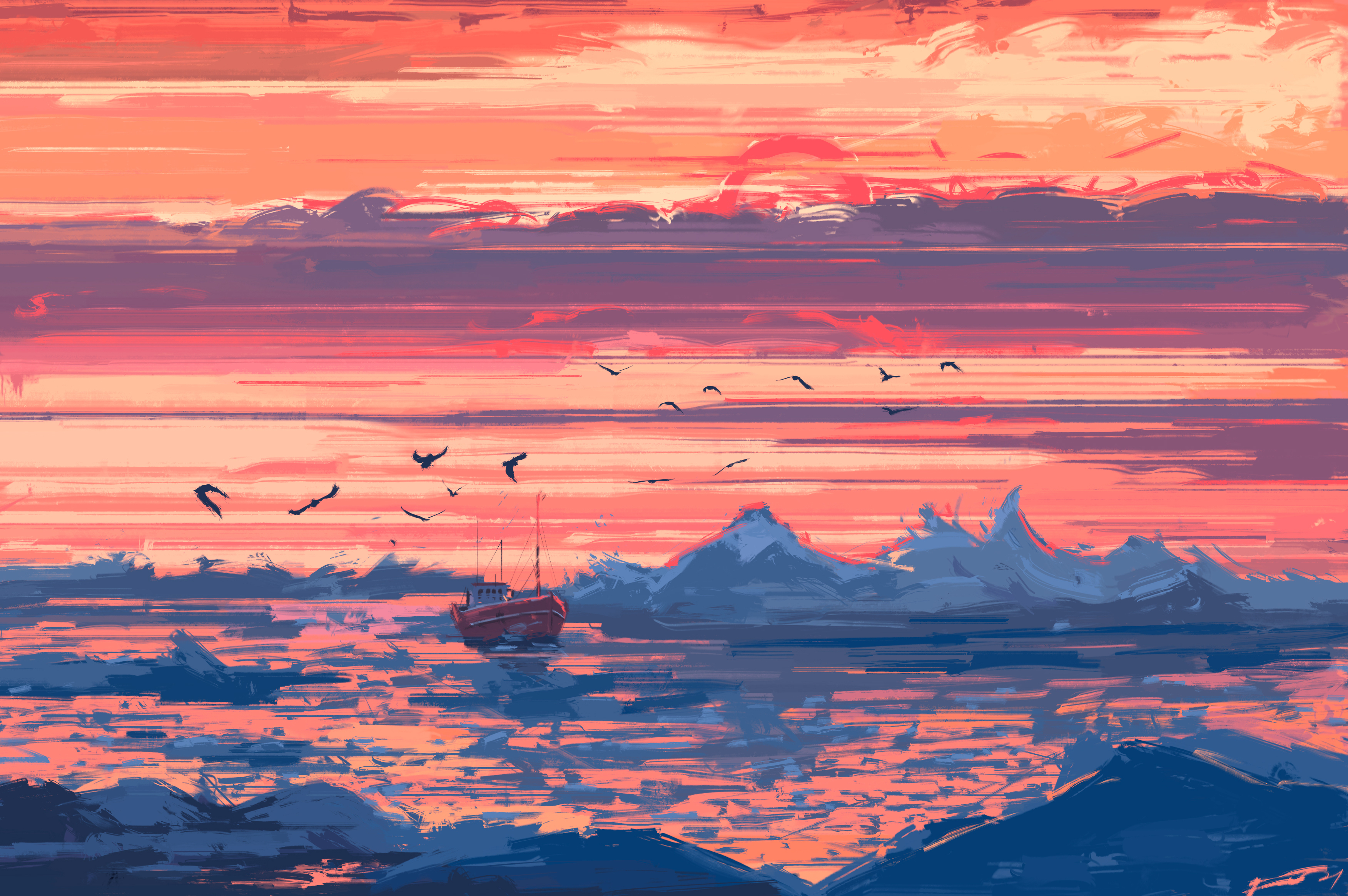 Digital Painting Landscape Sky Ship Arctic Fangpeii 3503x2329