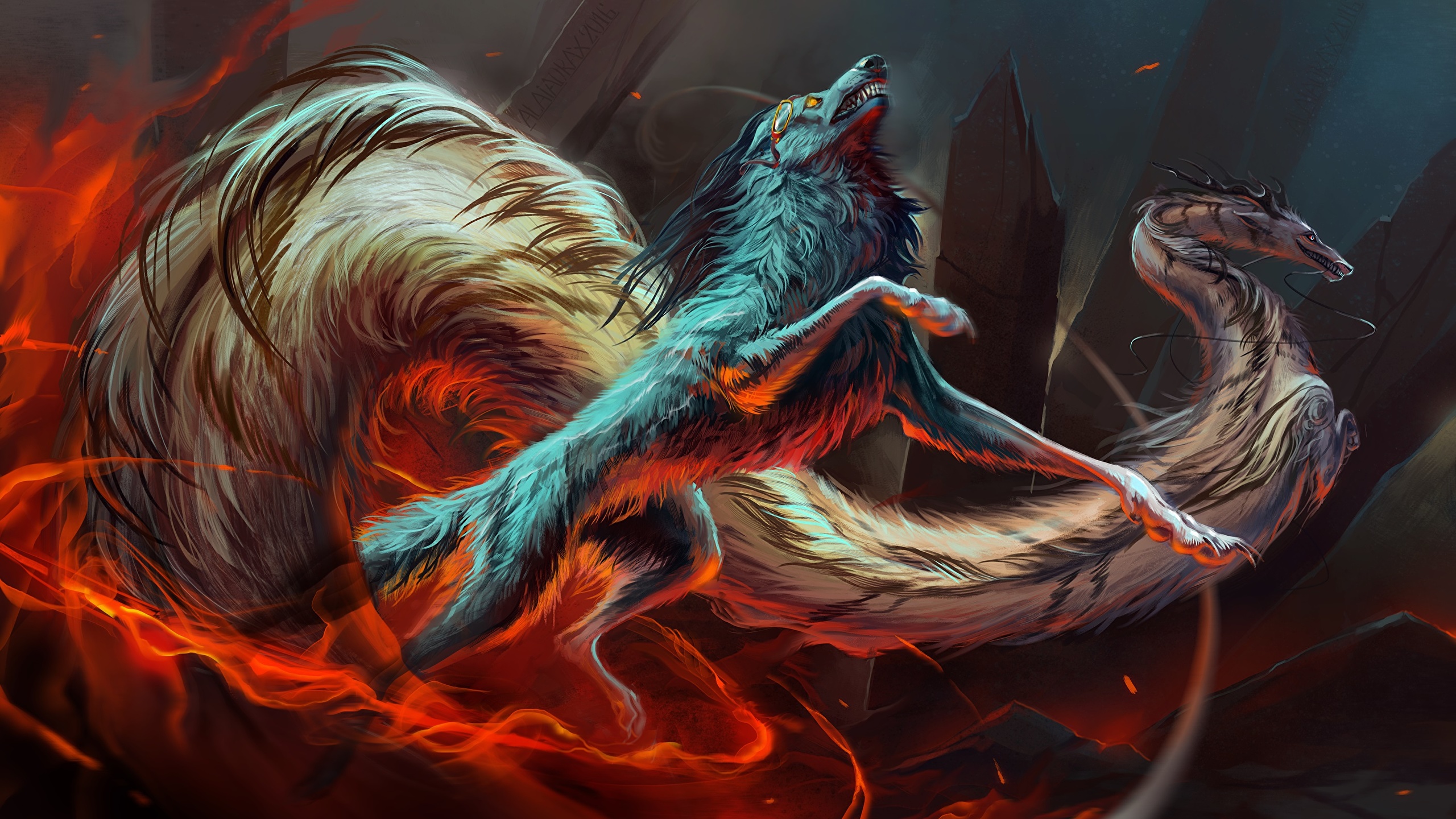 Artwork Creature Fantasy Art Dragon Wolf 2560x1440