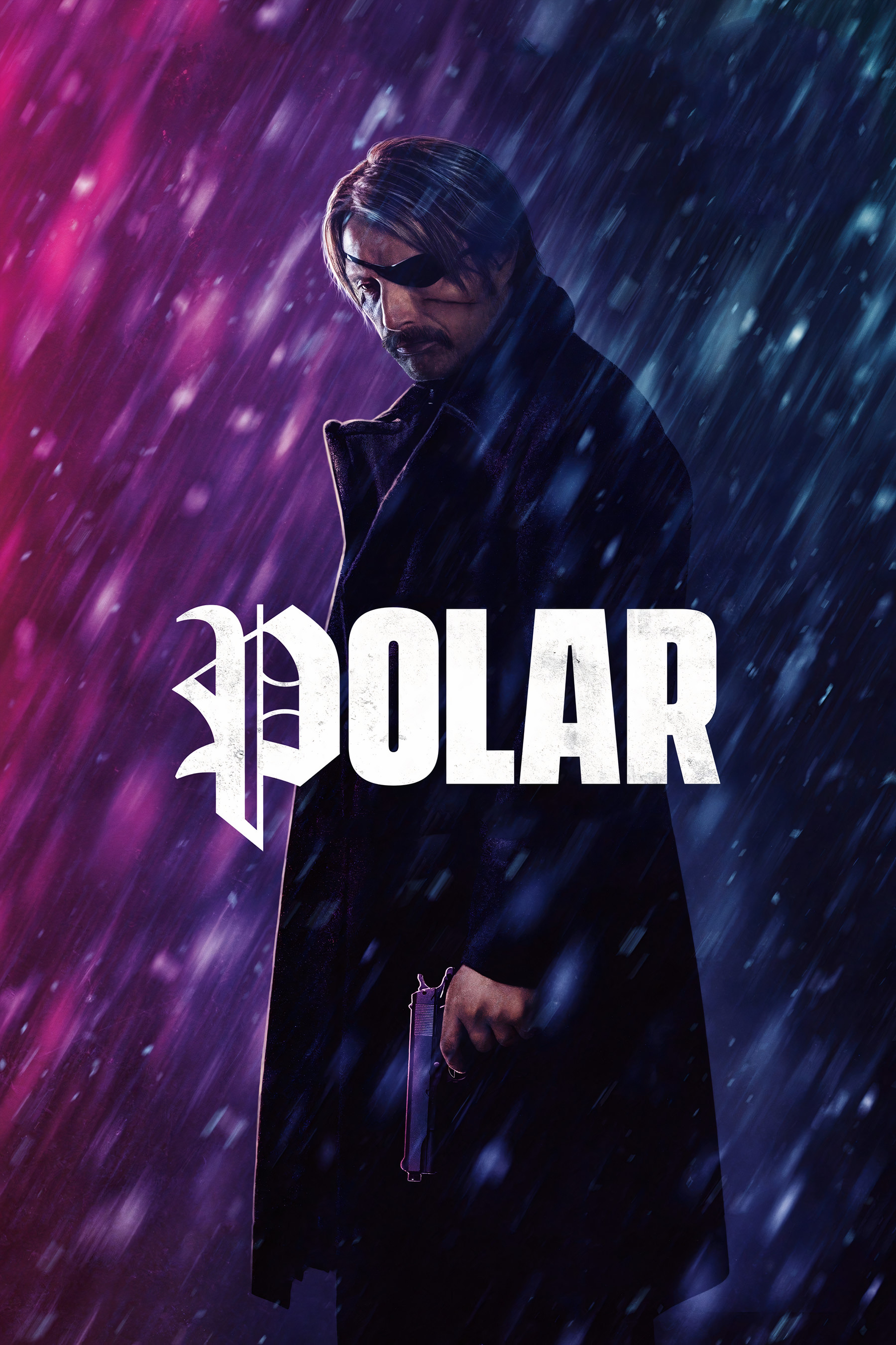 Mads Mikkelsen Movies Movie Poster Polar Movie Men Eye Patch Gun Snowing Coats Scars Moustache 1800x2700