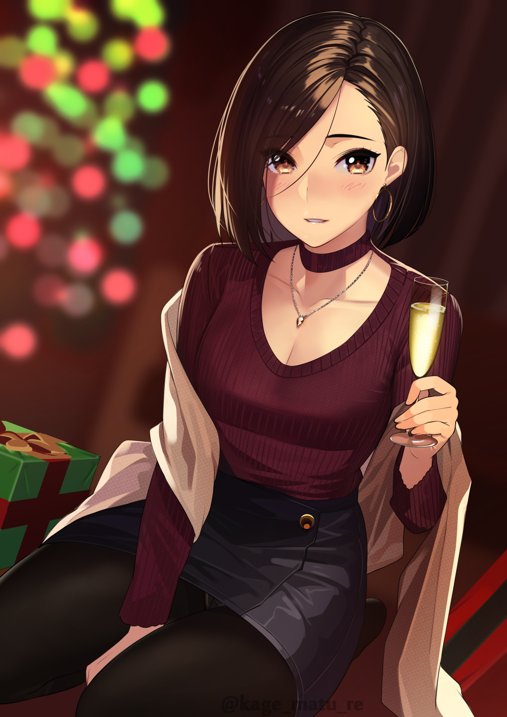 Anime Anime Girls Digital Art Artwork 2D Portrait Display Vertical Kagematsuri Christmas Champagne S 1736x2456
