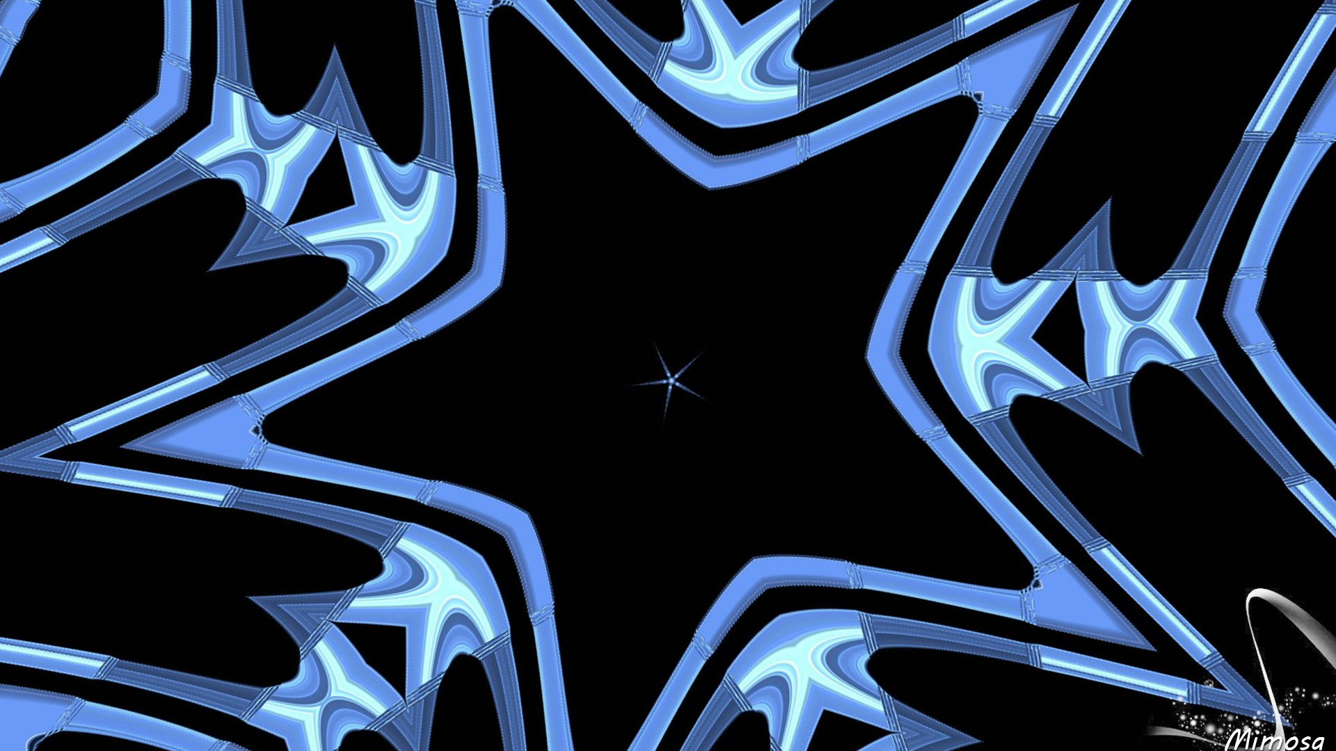 Artistic Blue Digital Art Kaleidoscope Star 1920x1080