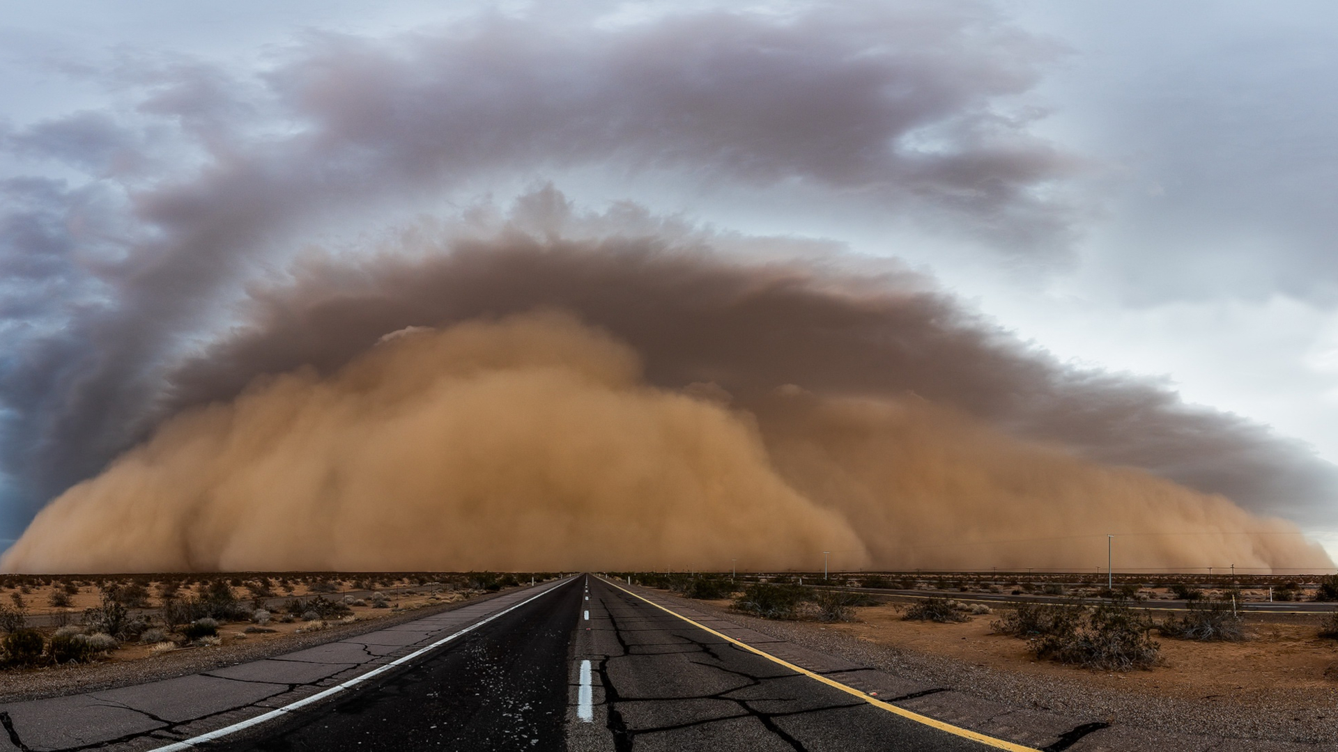 Sandstorms Clouds Horizon Road Desert Sky Nature Storm 1920x1080
