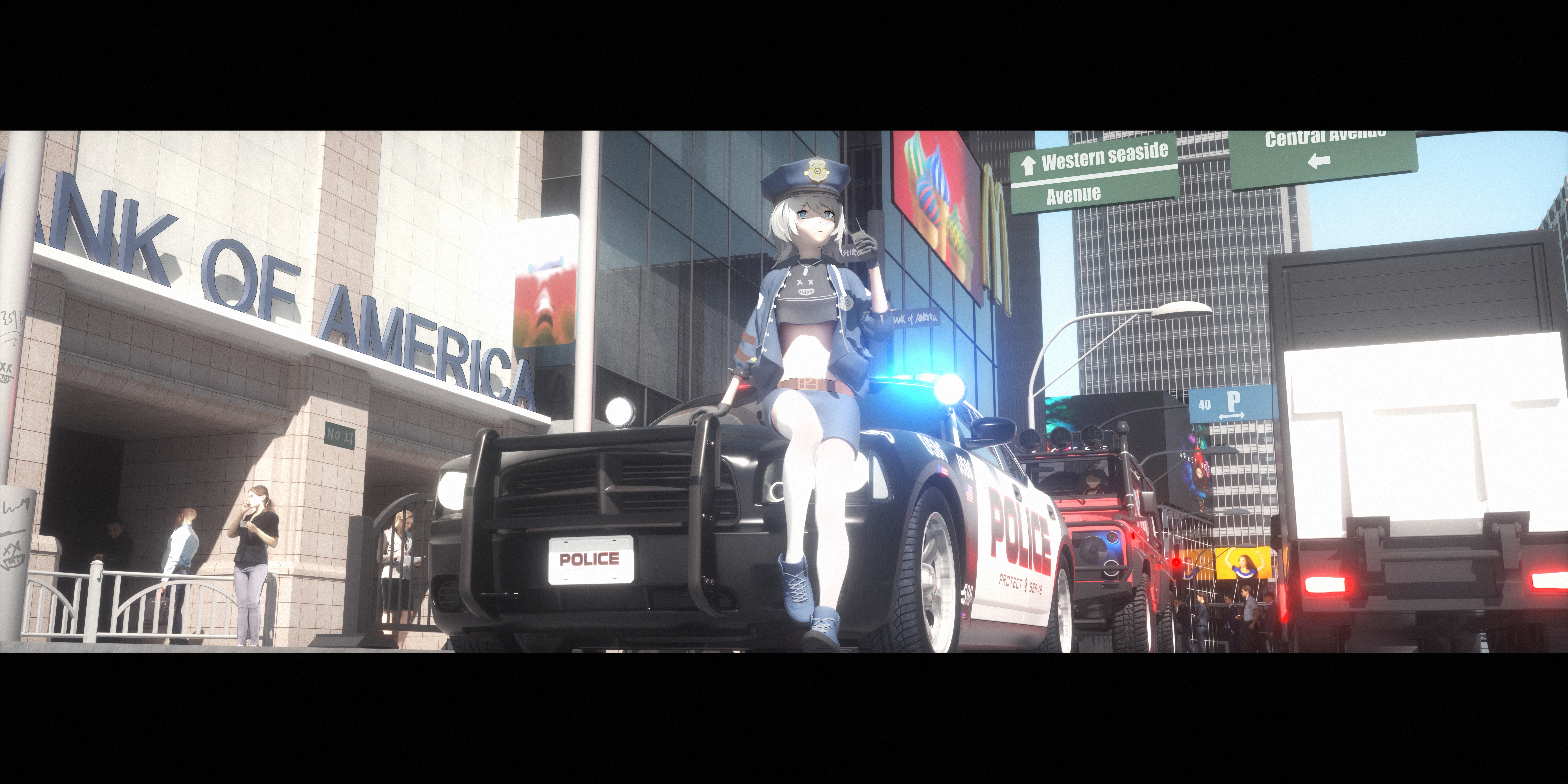 Bangeningmeng Anime Anime Girls Police Cars 8000x4000
