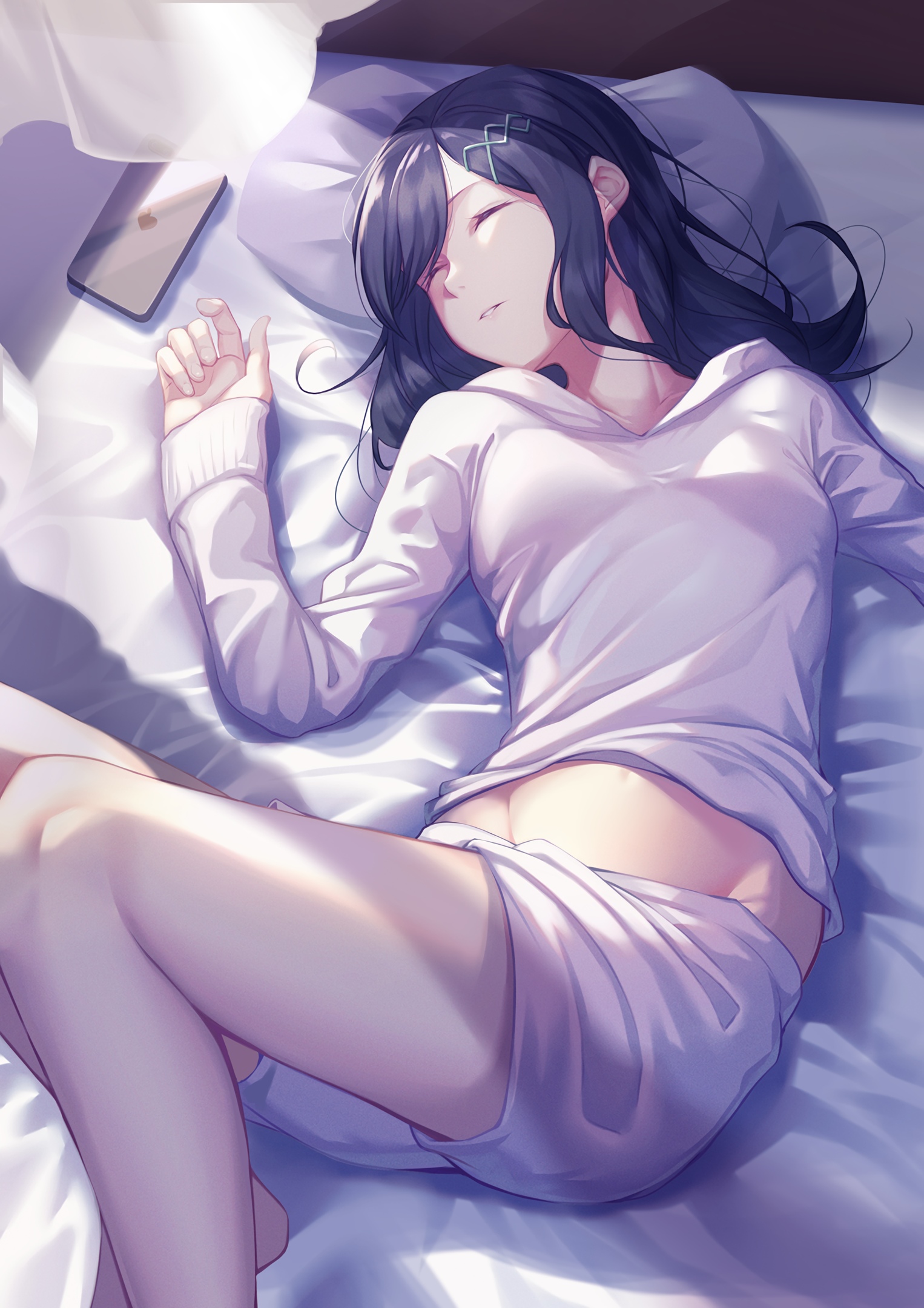 Anime Girls Closed Eyes Vertical In Bed Sleeping Dark Hair Kuen 1526x2160